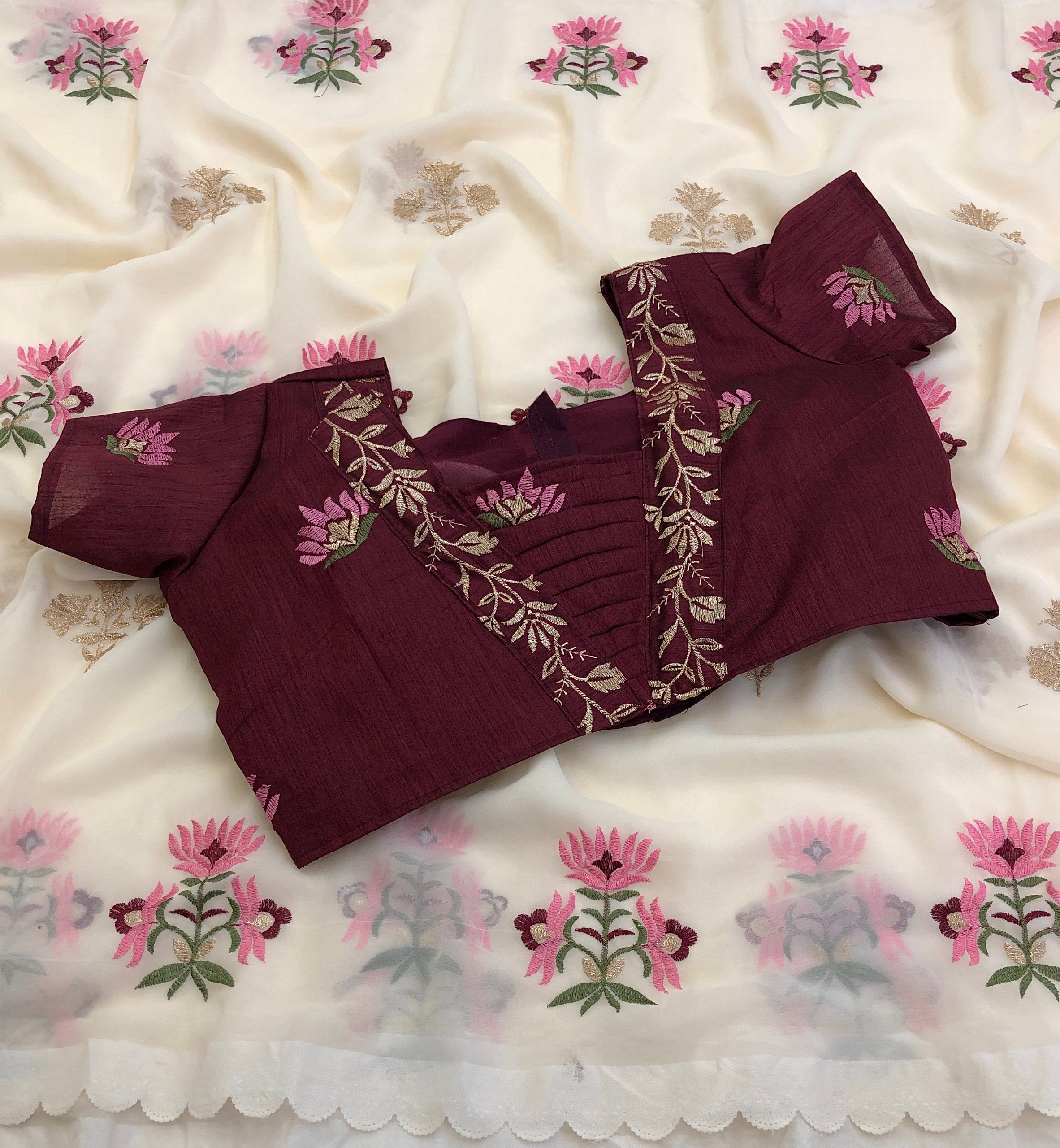 Social Faux Georgette Fancy Embroidery Work Saree