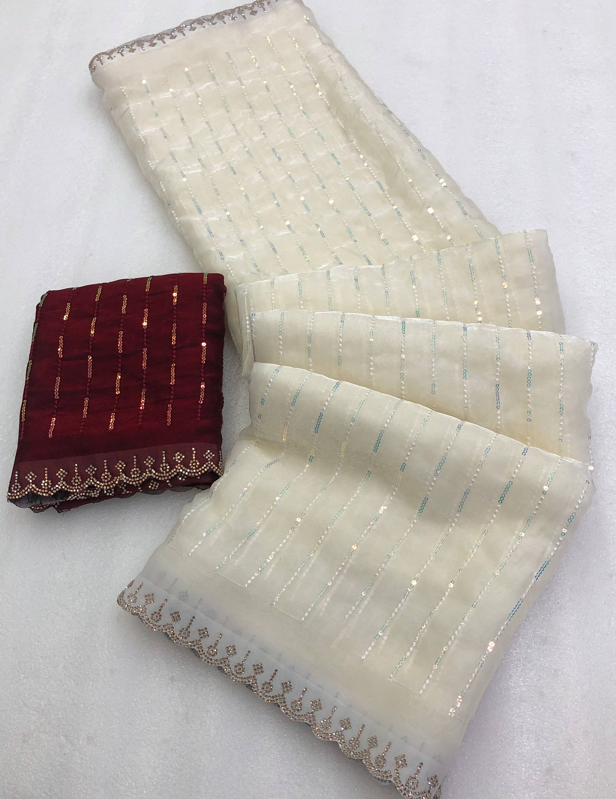 Aarzu Space Silk Fendy Satin Embroidery Work Saree