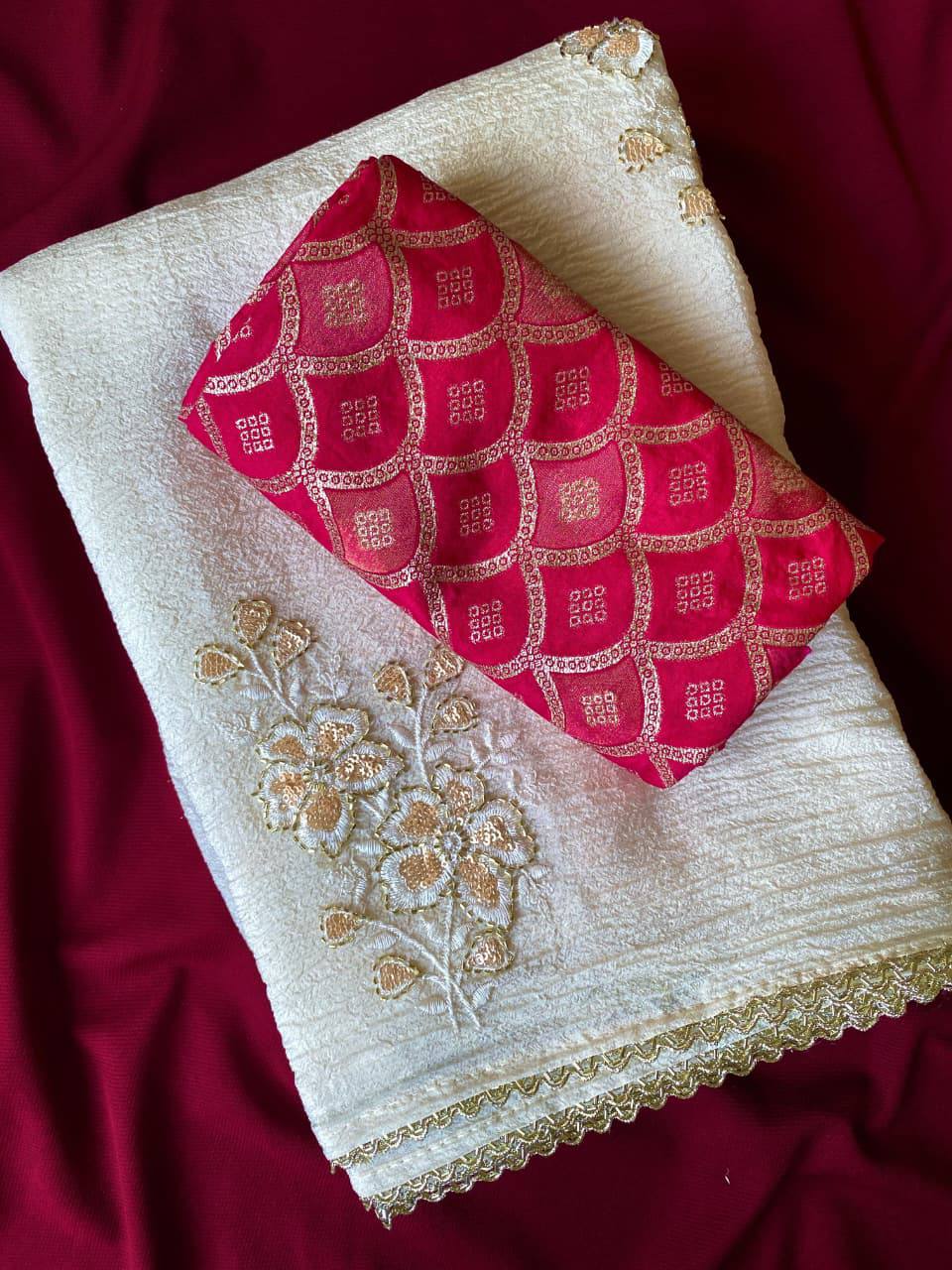 Selective Pure Bember Crush Hand Work Saree