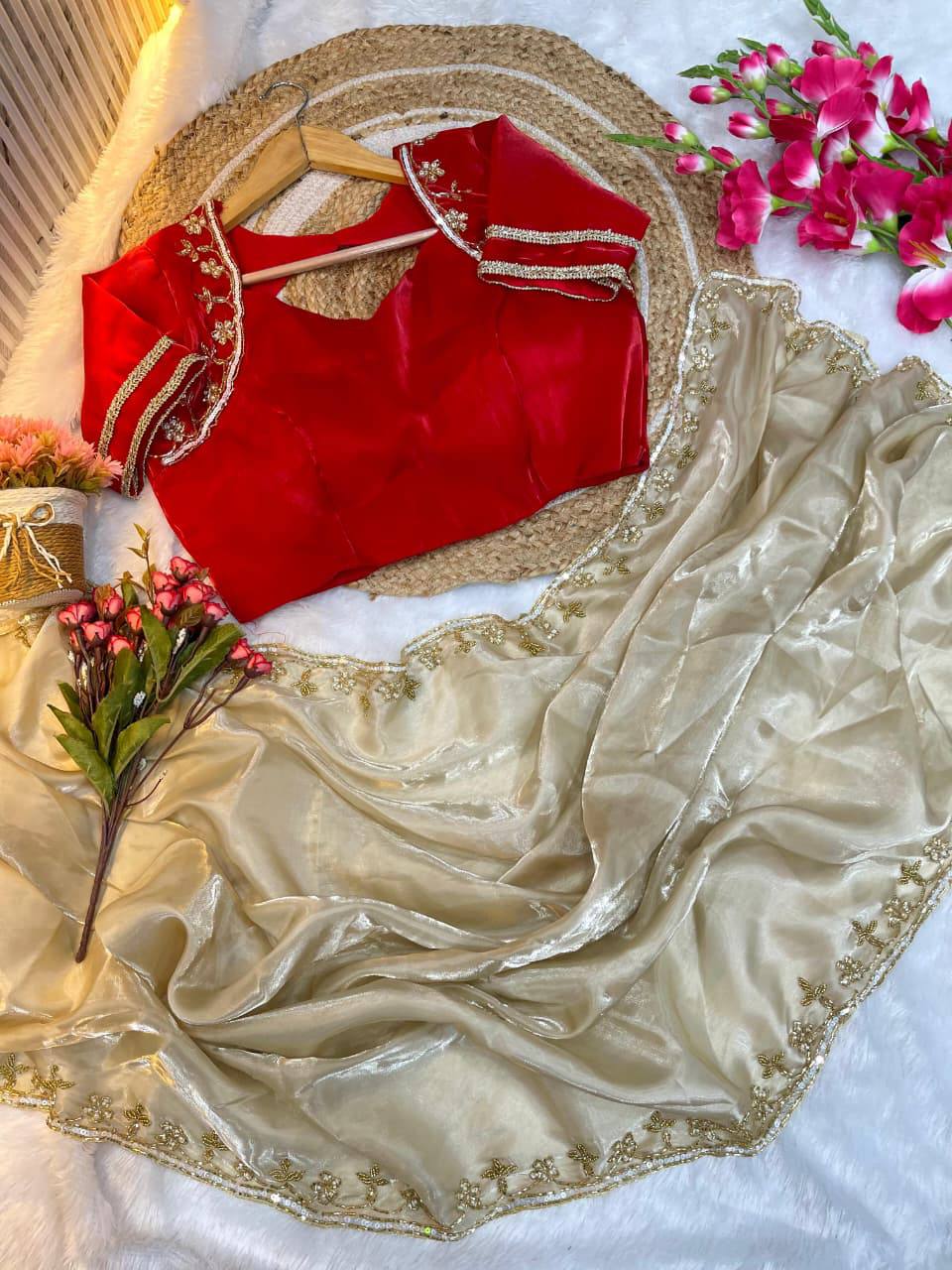 Clarke Zimmy Choo Khatli Cutdana Work Saree