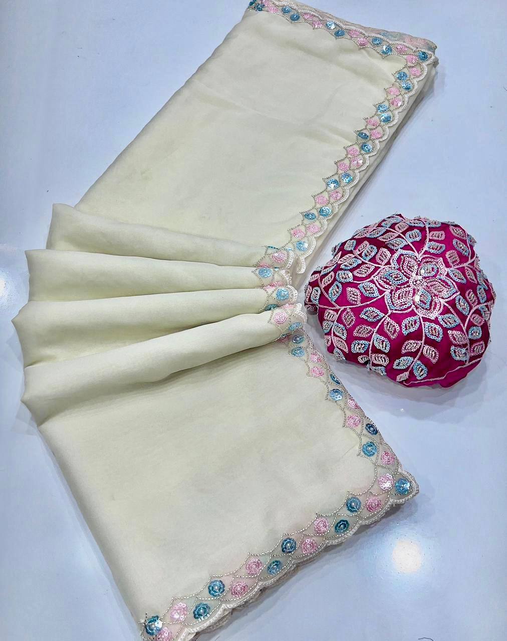 Maxwell Satin Georgette Hand Work Border Saree