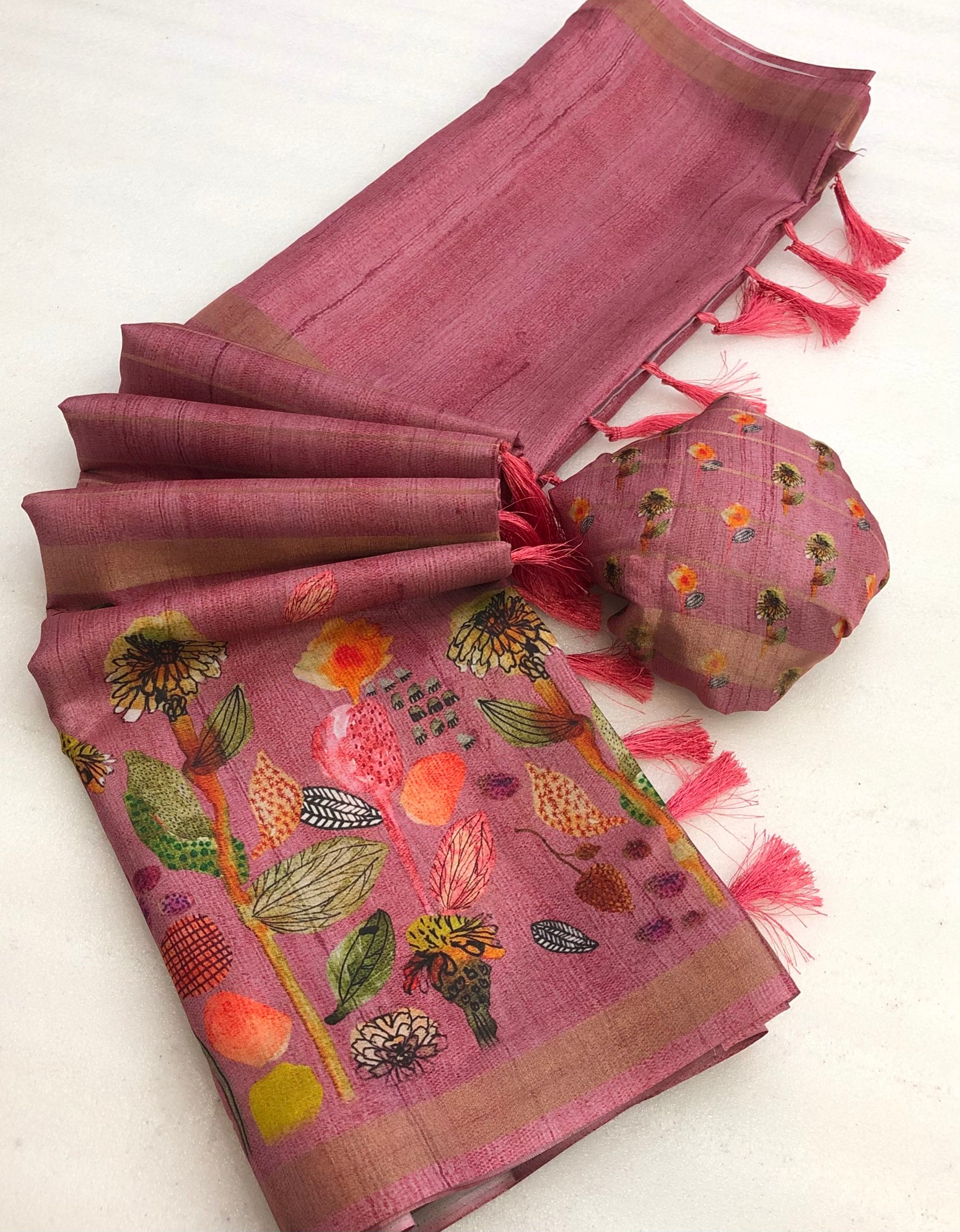 Craks Dola Silk Mysore Style Weave Printed Saree