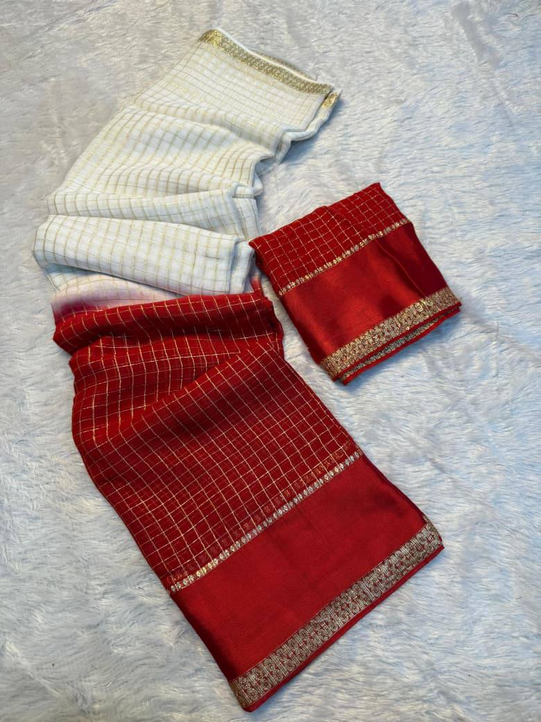 Wave Pure Viscose Georgette Chex Weaving Saree