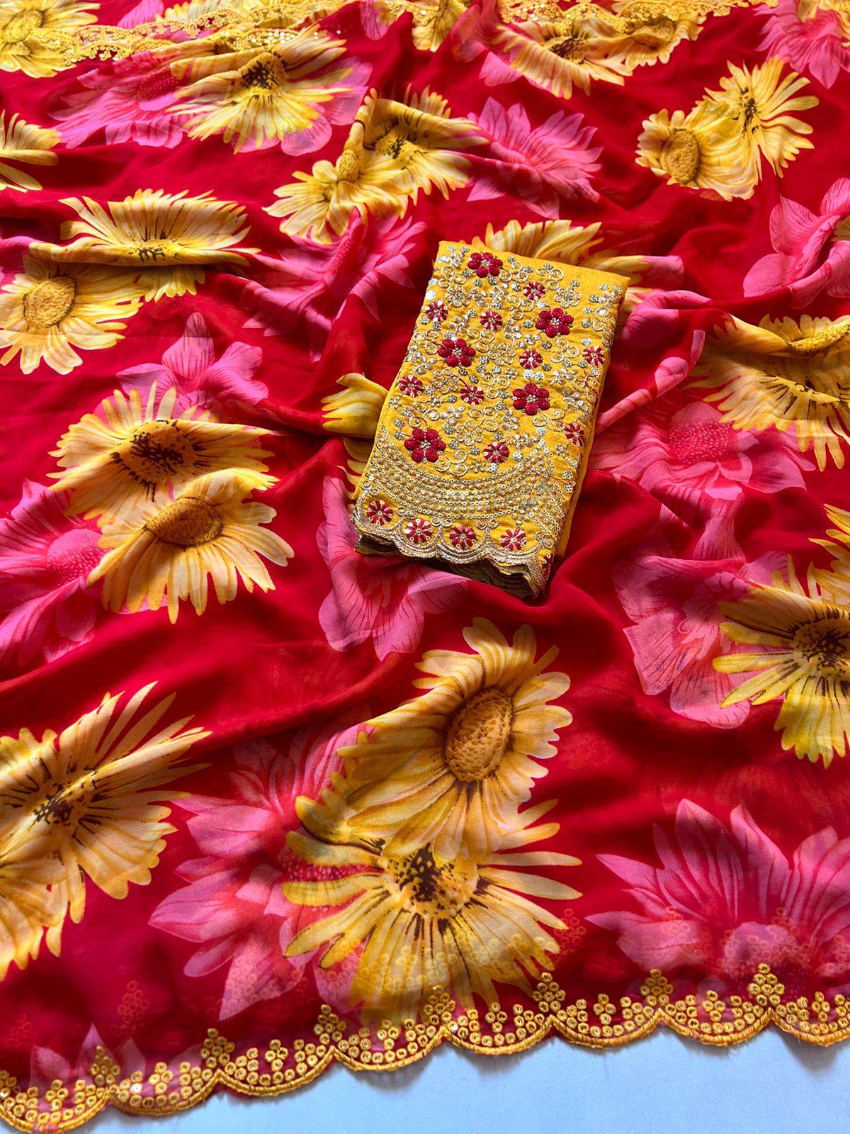 Sajawat Georgette Printed Embroidery Work Saree