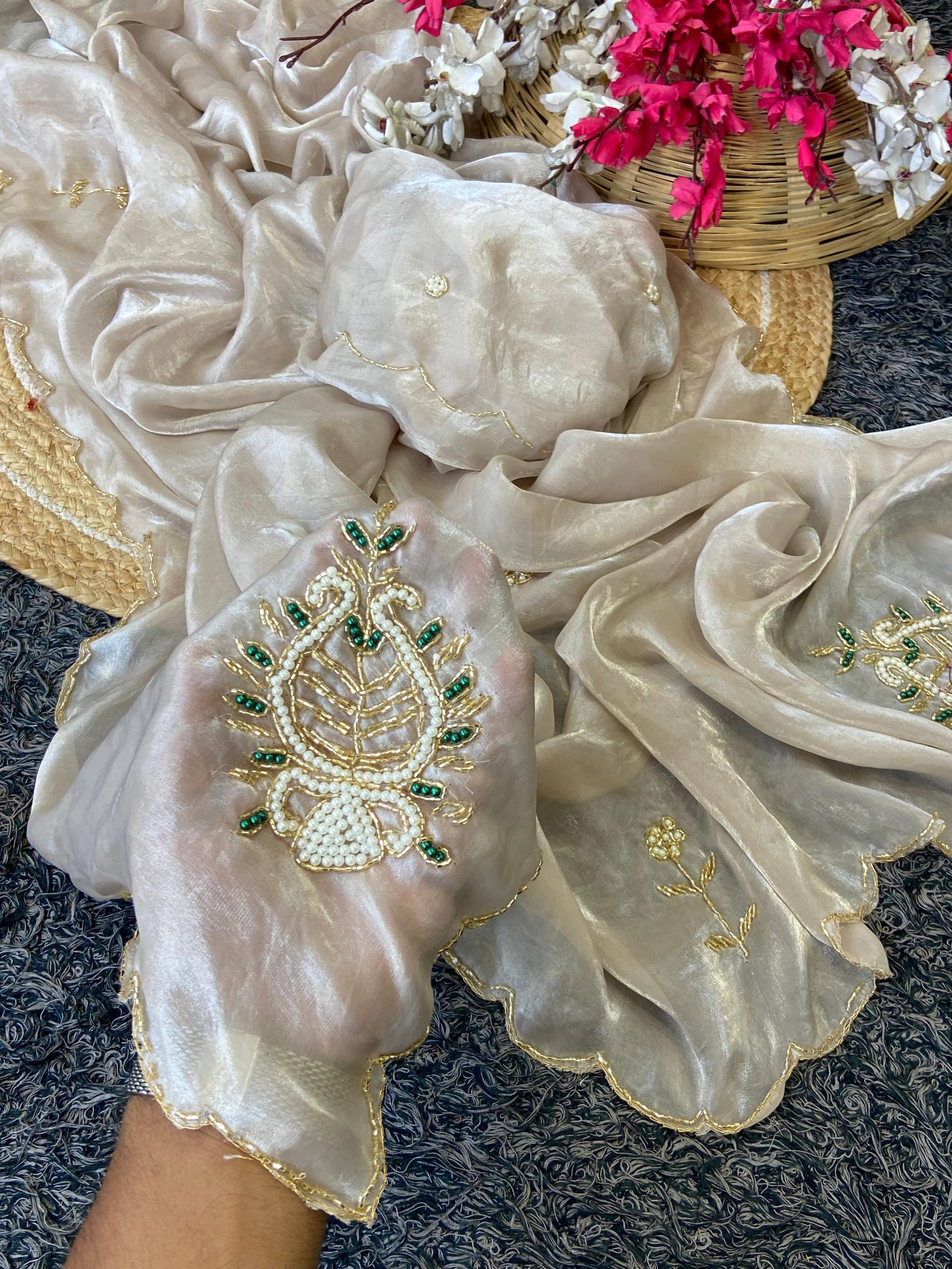 Glass Satin Silk Khatli Work Saree