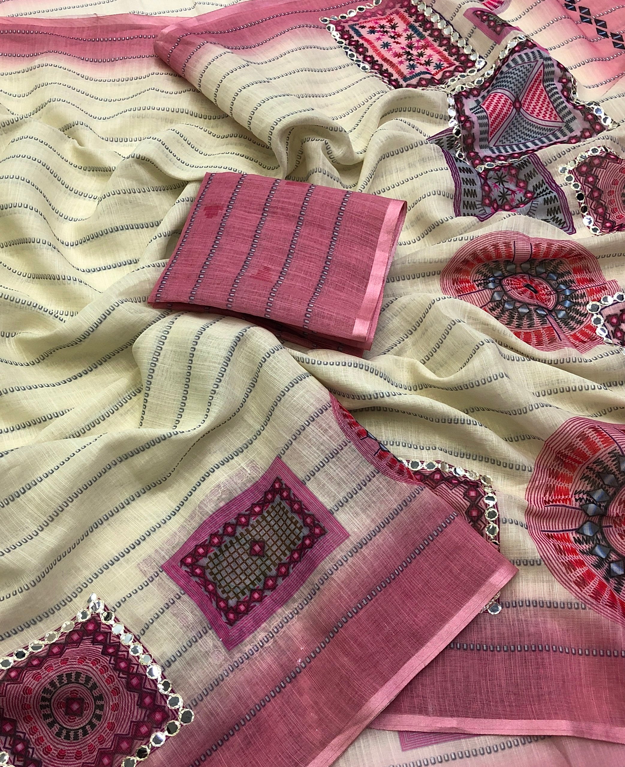 Tasveer Soft Linen Digital Printed Embroidery Saree