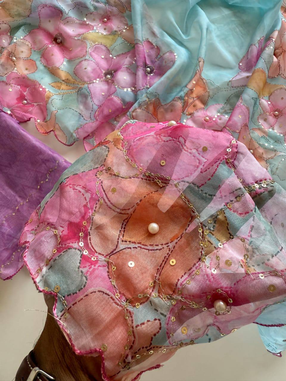 Unsaved Pure Tebby Silk Printed Diamond Work Saree