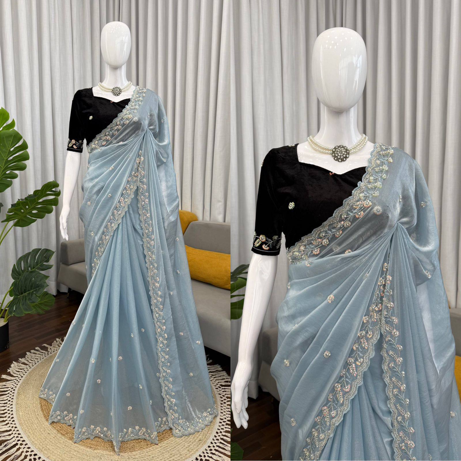 Renewal Fendy Silk Beads With Thread & Sequins Work Saree