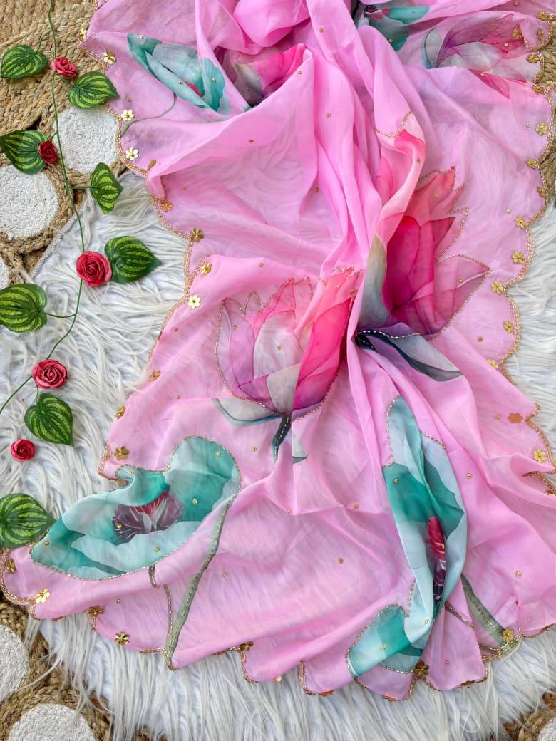 Maintain Teby Silk Floral And Handwork Saree