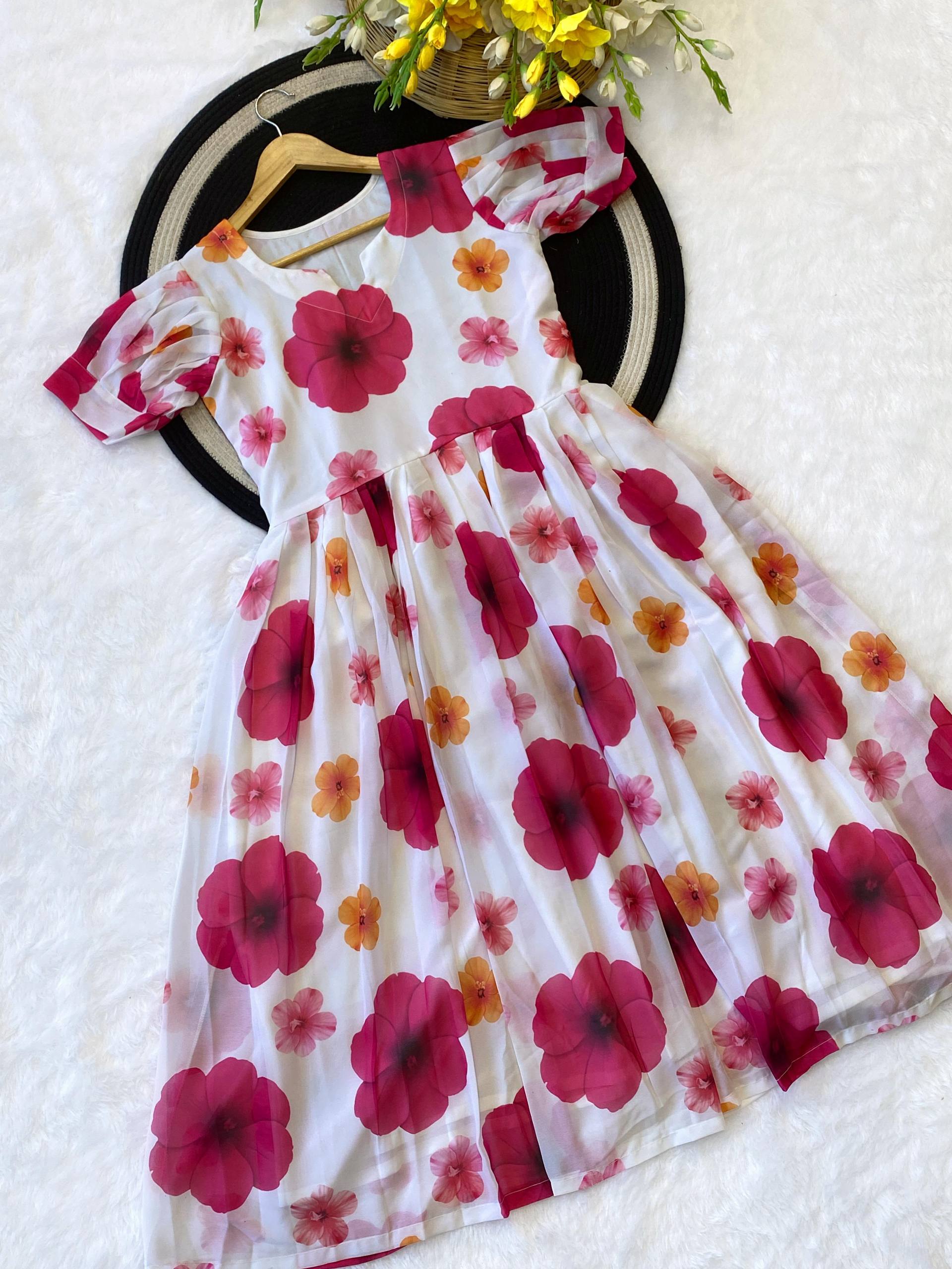 Alert Faux Georgette Floral Digital Print Dress