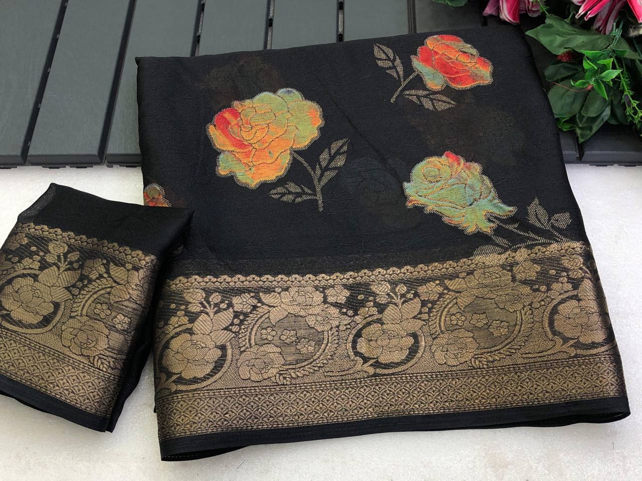 Wizar Marshmallo Printed Zari Weaving Border Saree