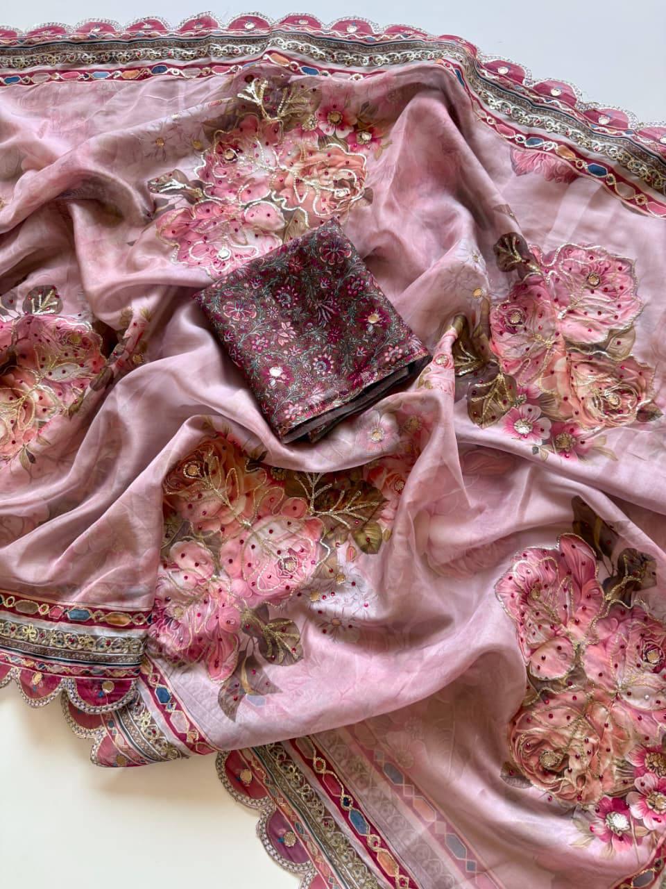 Zenith Tebby Silk Digital Flowers Print Saree