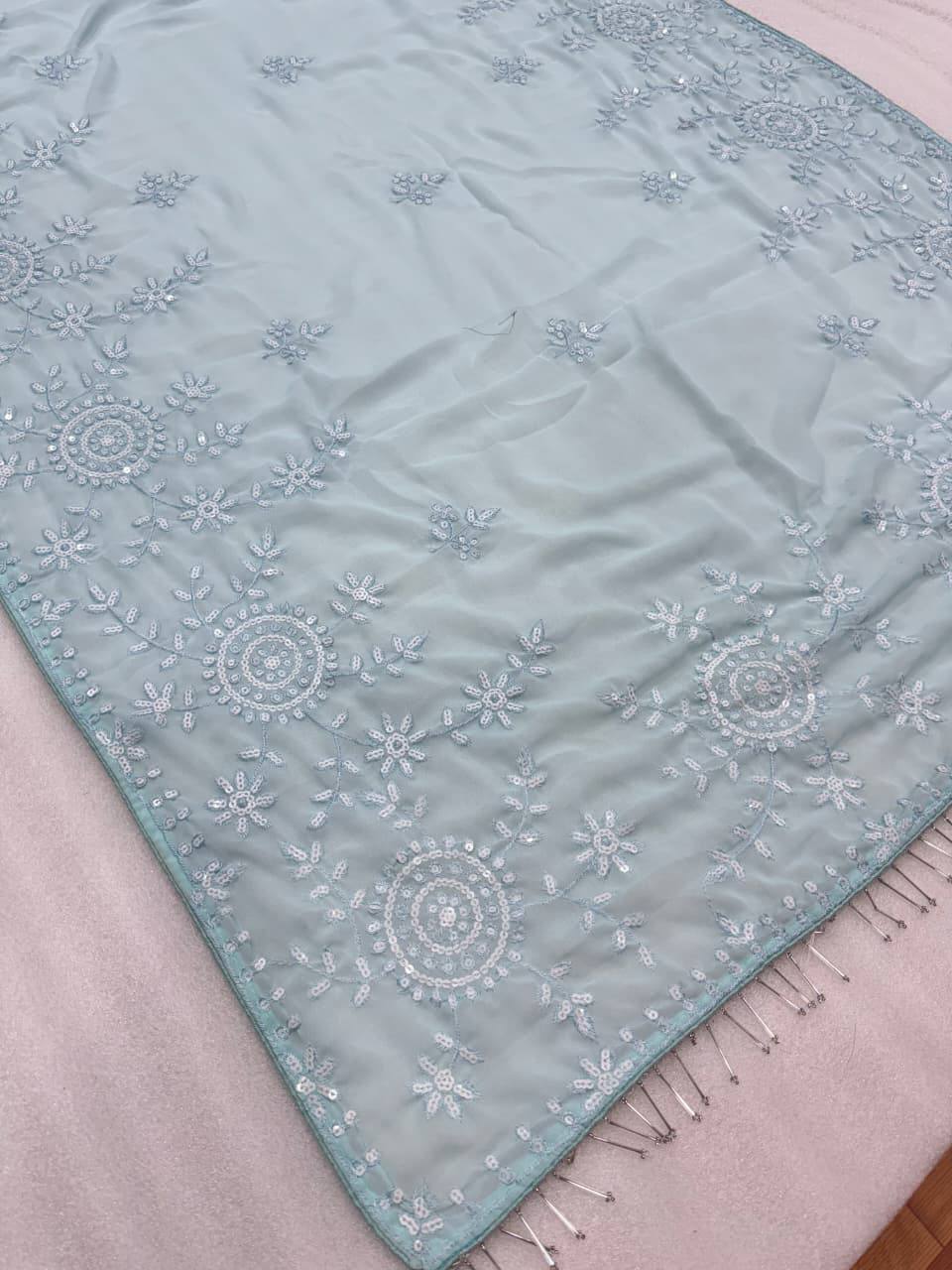 Nova Faux Georgette C-Pallu Embroidery Work Saree