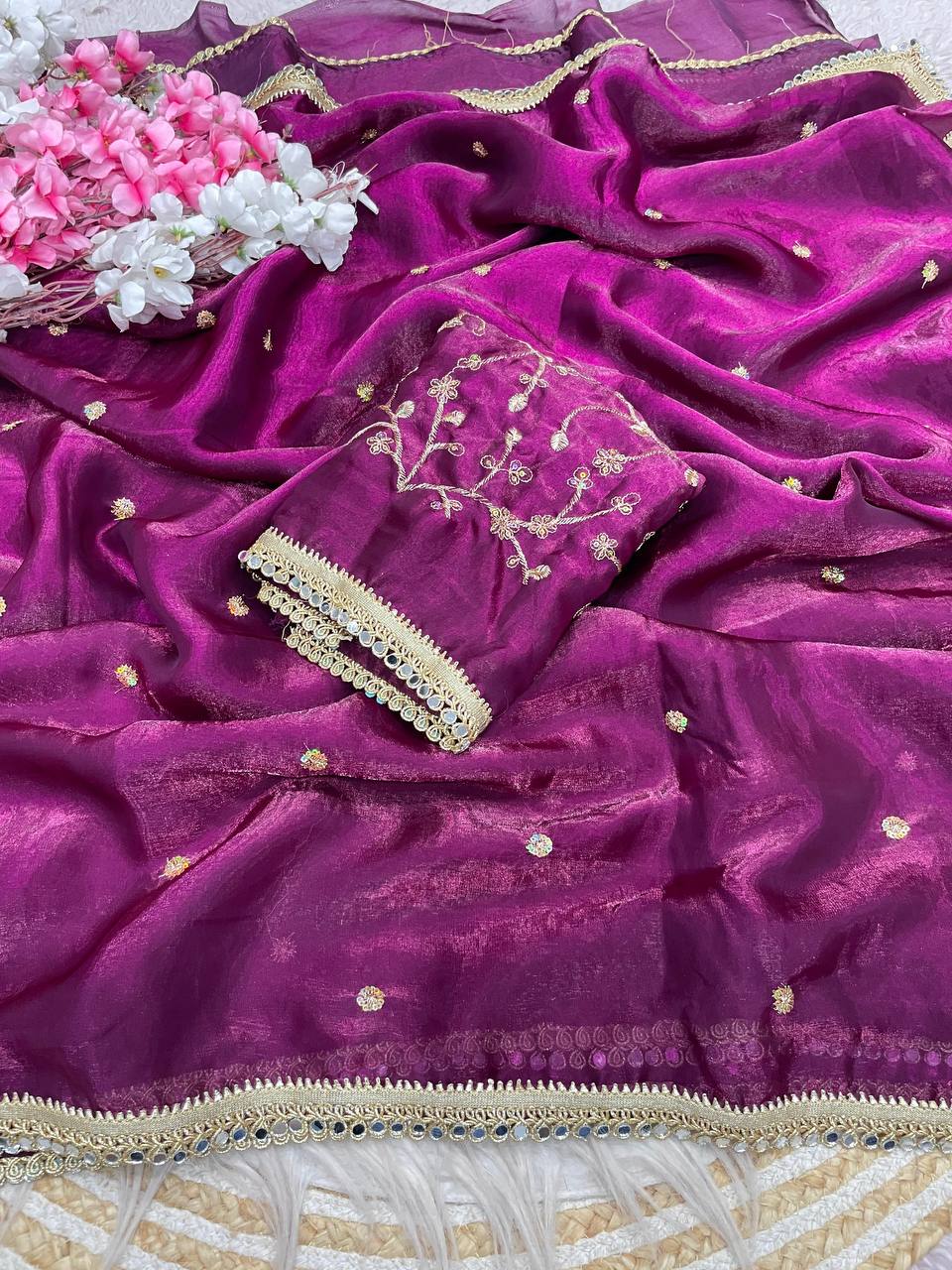 Pretty Fandy Sattin Sequence Butti all Over Saree