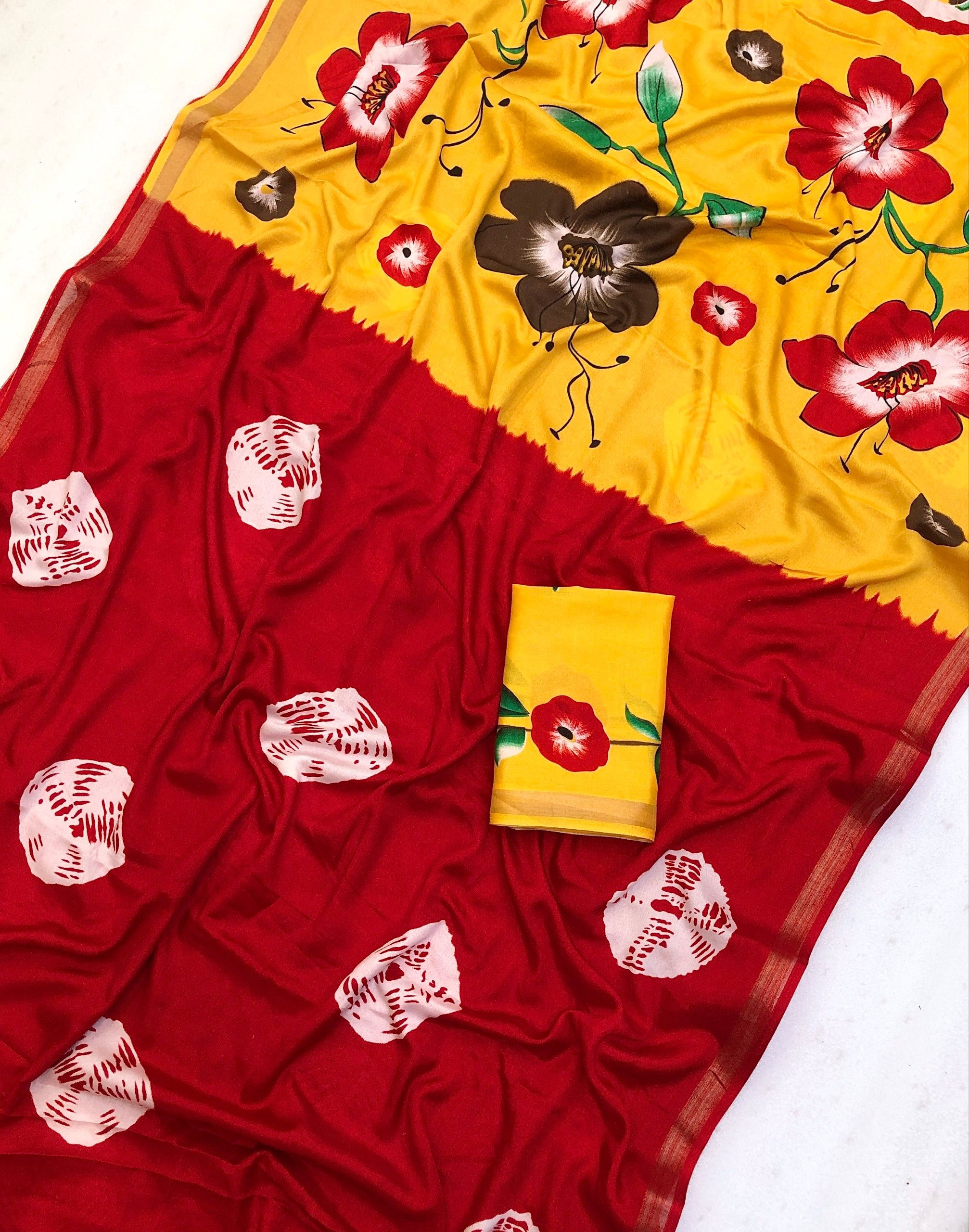 Azmee Mul Cotton Bandani Print Saree