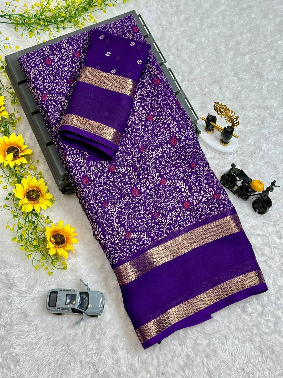 Nazneen Dull Moss Chiffon Printed Saree