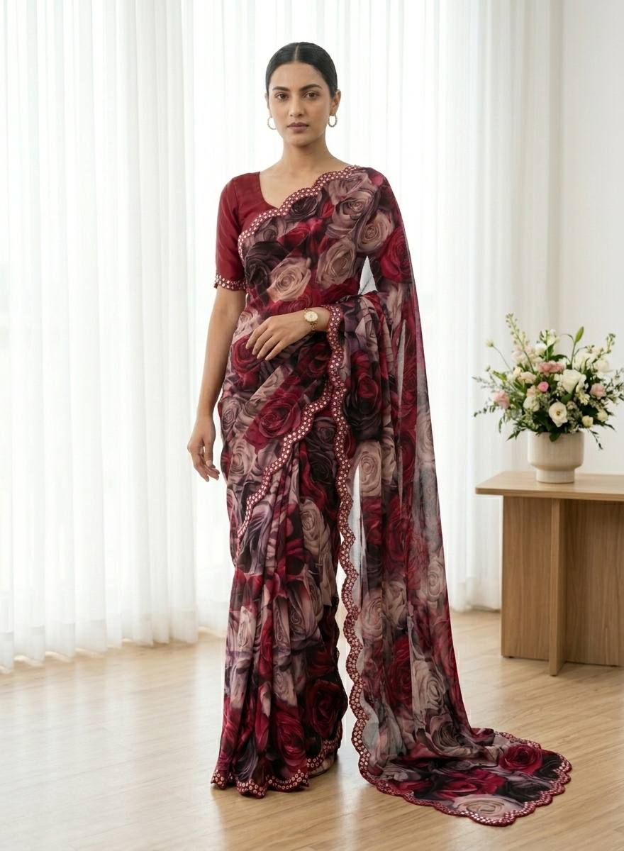 Angil Weightless Chiffon With Floral Printed Saree