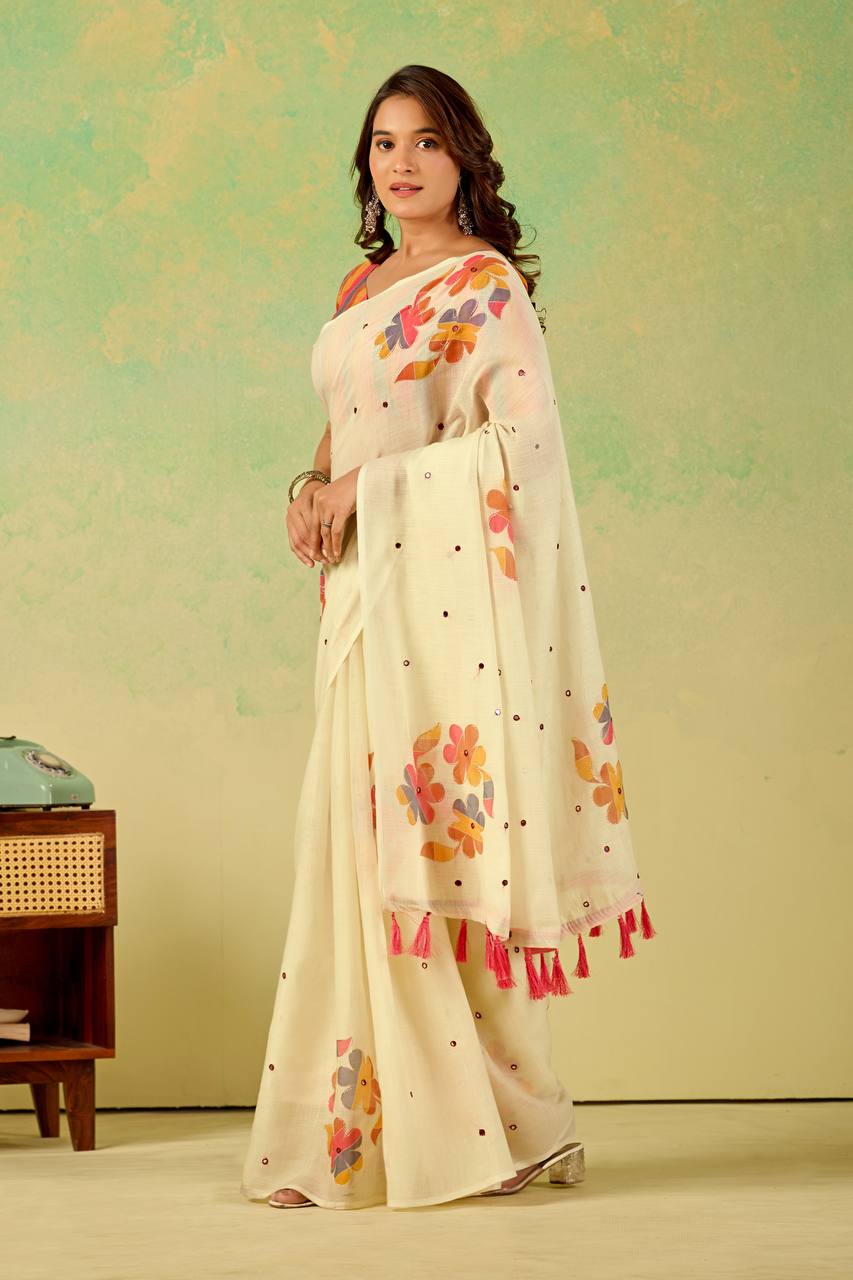 Kelocks Soft linen Floral Digital Printed Saree