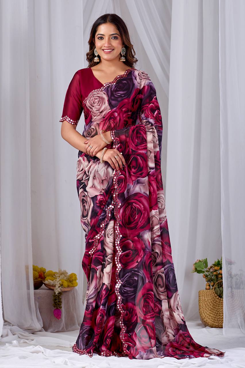 Angil Weightless Chiffon With Floral Printed Saree