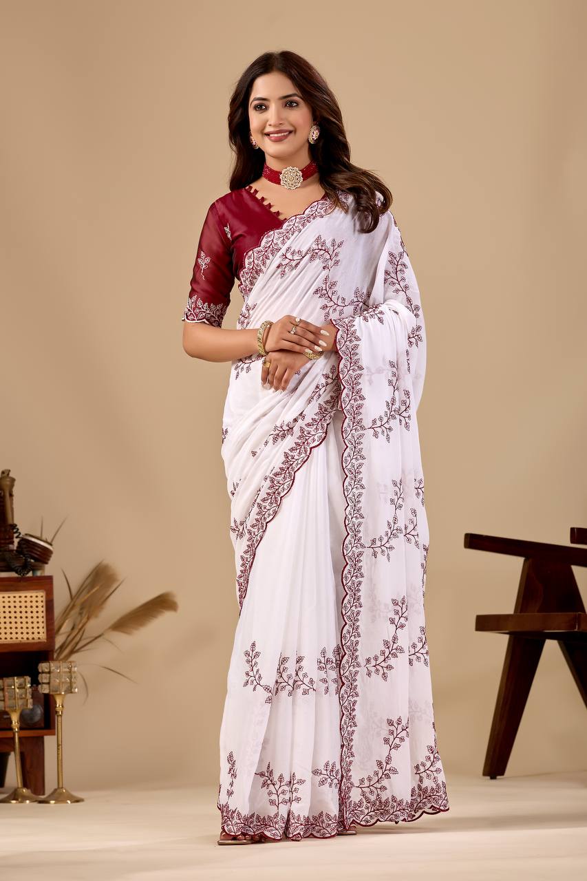 Kajra Rangoli Crush Thread Embroidery Work Saree