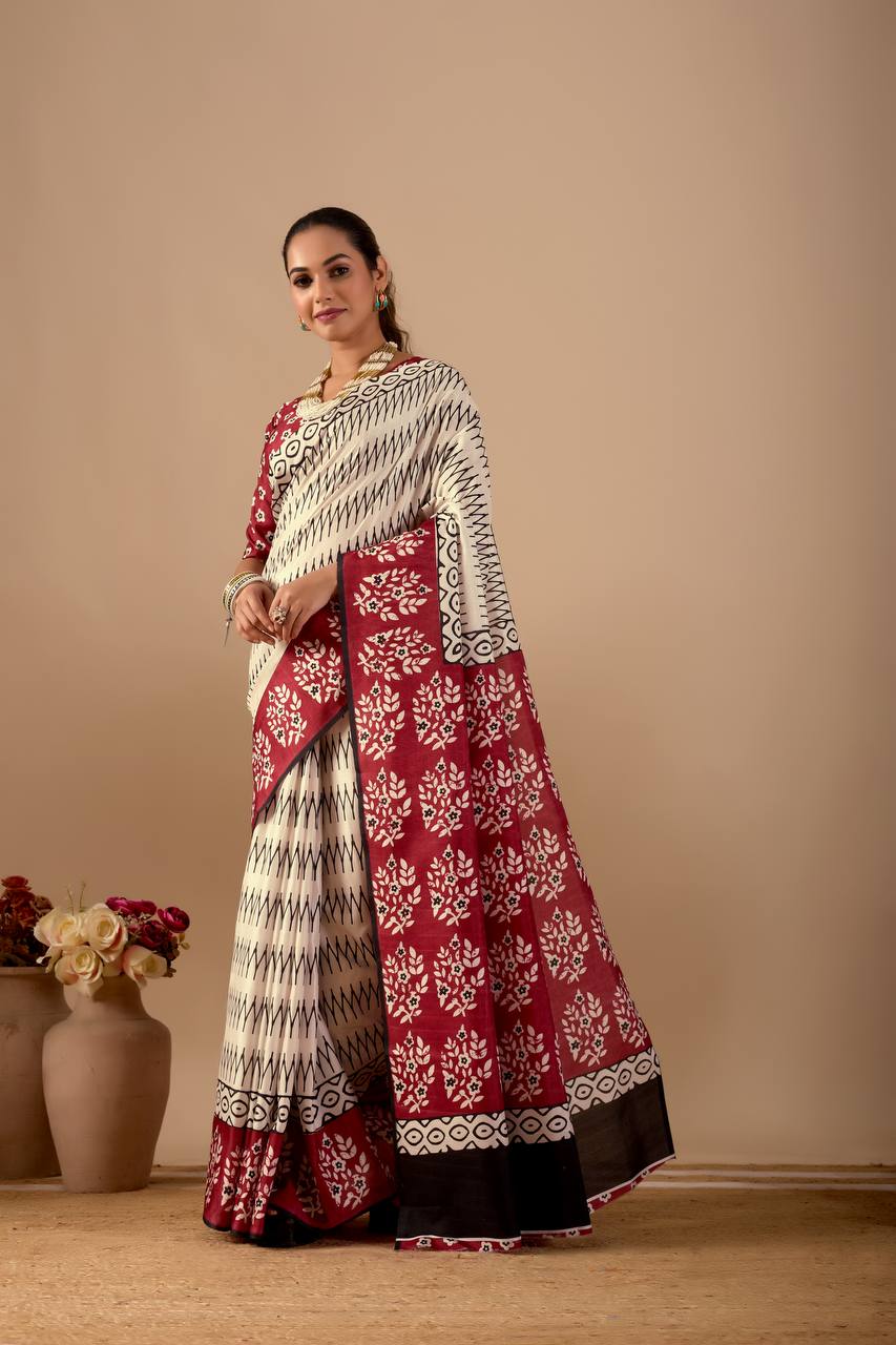 JENY TUSSER SILK PRINTED SAREE