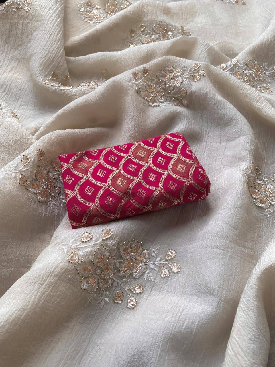 Selective Pure Bember Crush Hand Work Saree