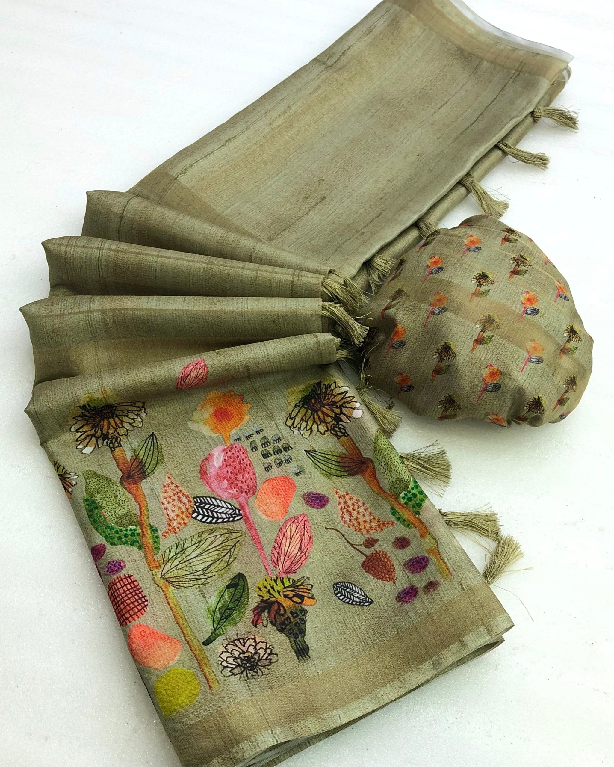 Craks Dola Silk Mysore Style Weave Printed Saree