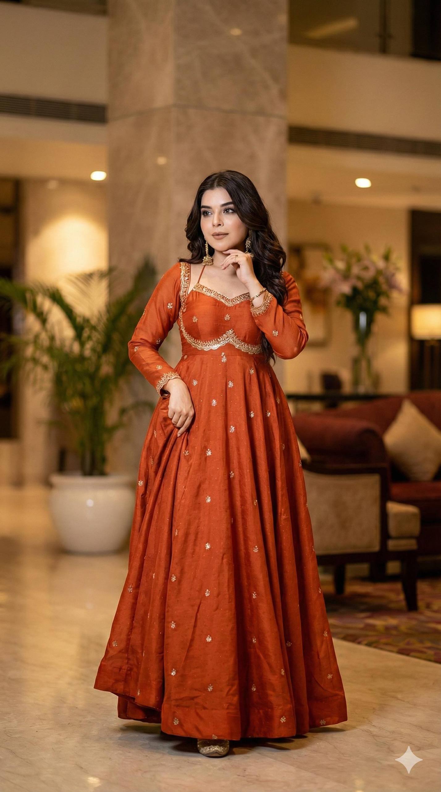 Hike Fox Georgette Sabyasachi Neck Choli Gown Hike Fox Georgette Sabyasachi Neck Choli Gown