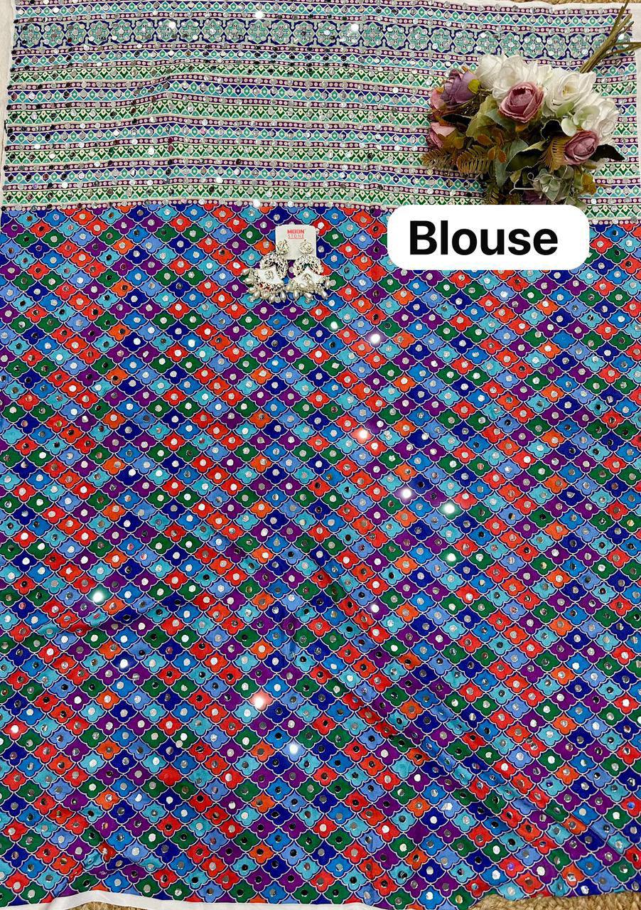 Zareef Crepe Silk Digital Print With Mirror Work Saree