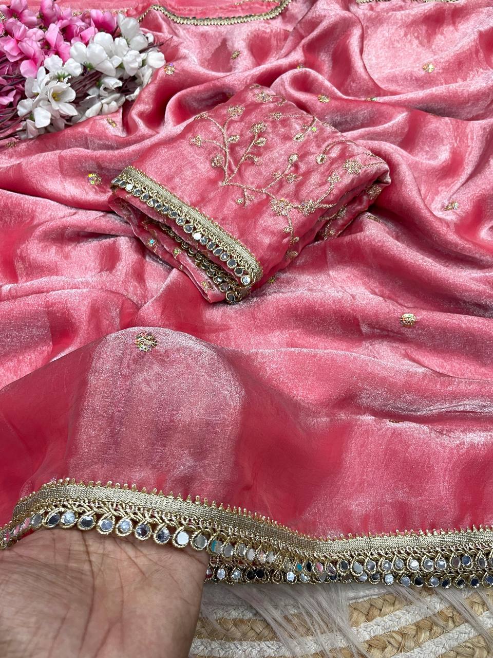 Pretty Fandy Sattin Sequence Butti all Over Saree