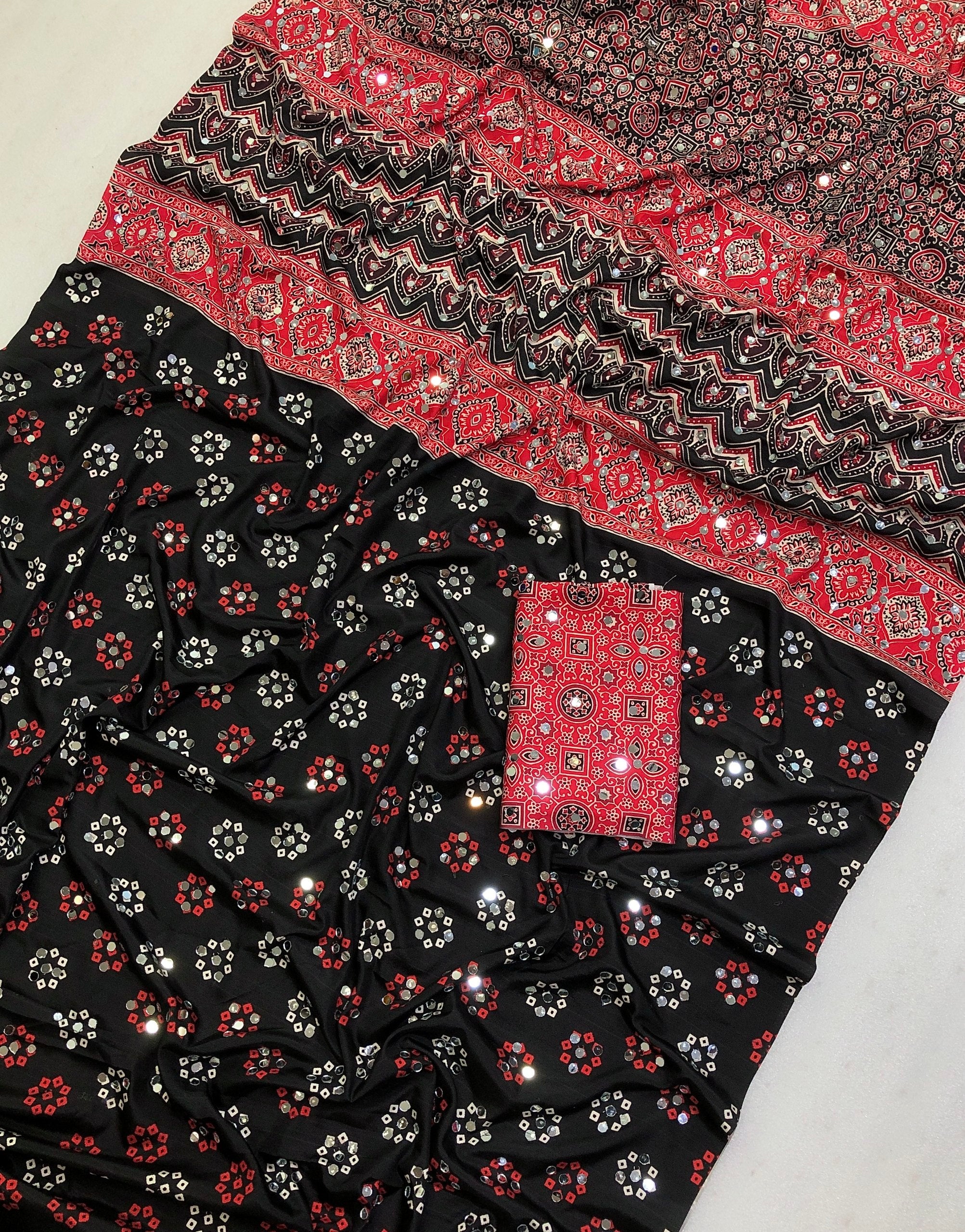 Mirrol Satin Crape Silk Ajrakh Printed Saree