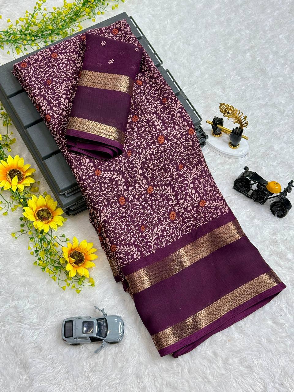 Nazneen Dull Moss Chiffon Printed Saree