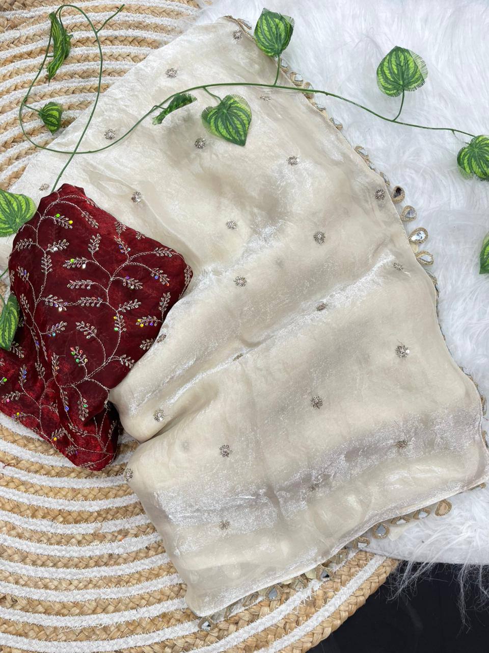 Zarina Space Silk Sequence Butti Work Saree
