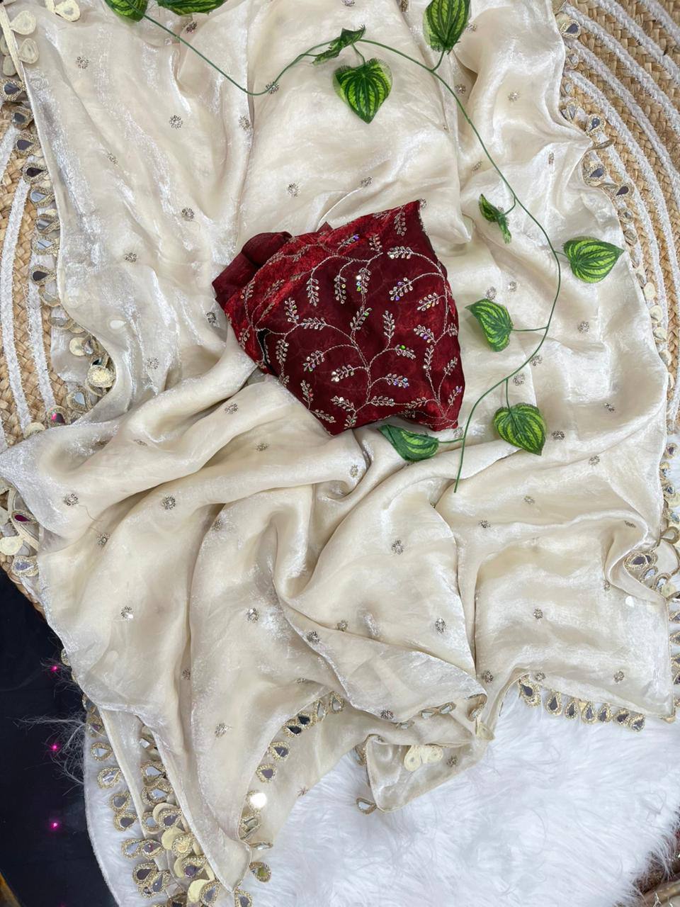 Zarina Space Silk Sequence Butti Work Saree
