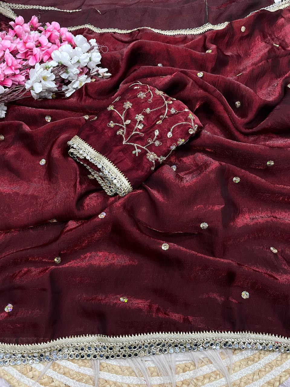 Pretty Fandy Sattin Sequence Butti all Over Saree