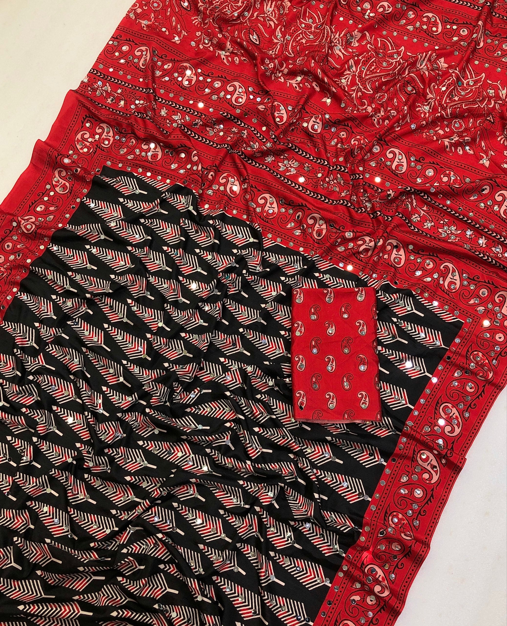 Mirrol Satin Crape Silk Ajrakh Printed Saree