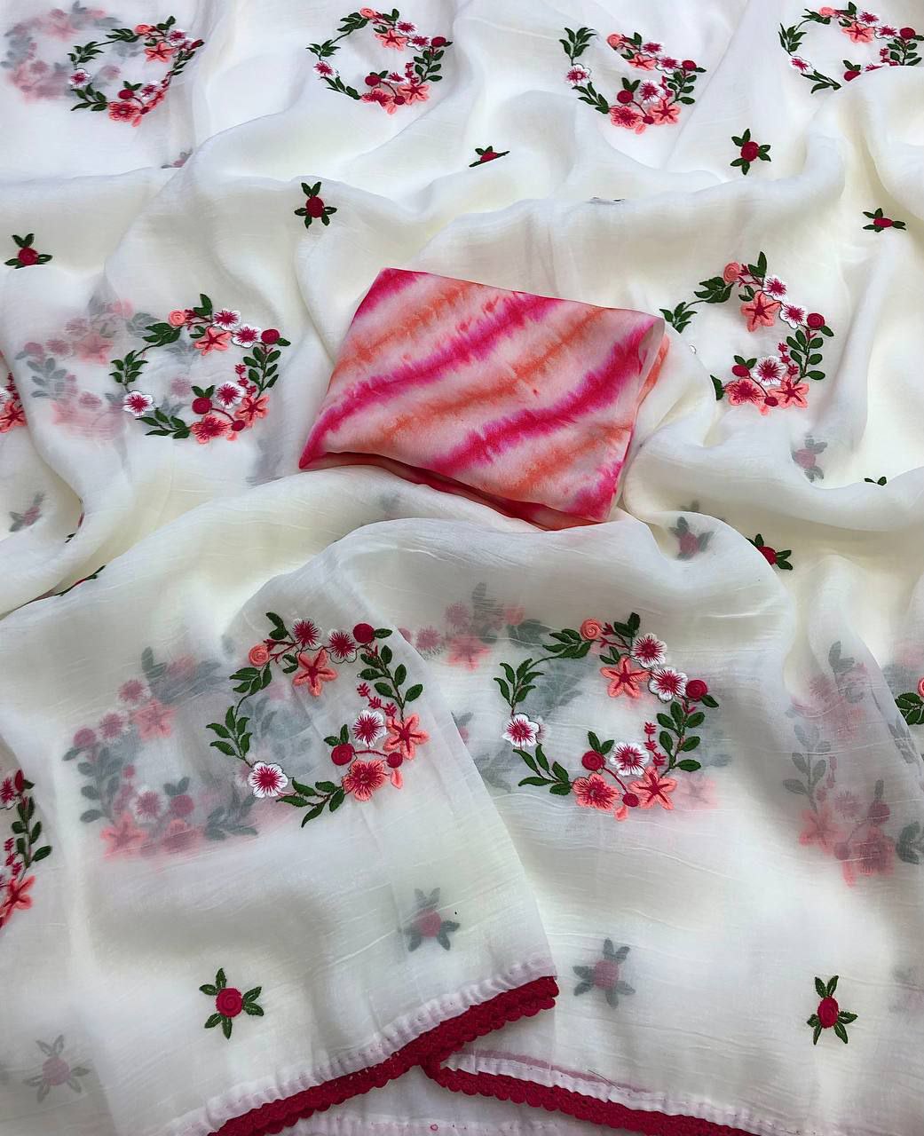 Shroud Crunchy Crush with Floral Multi Embroidery work saree