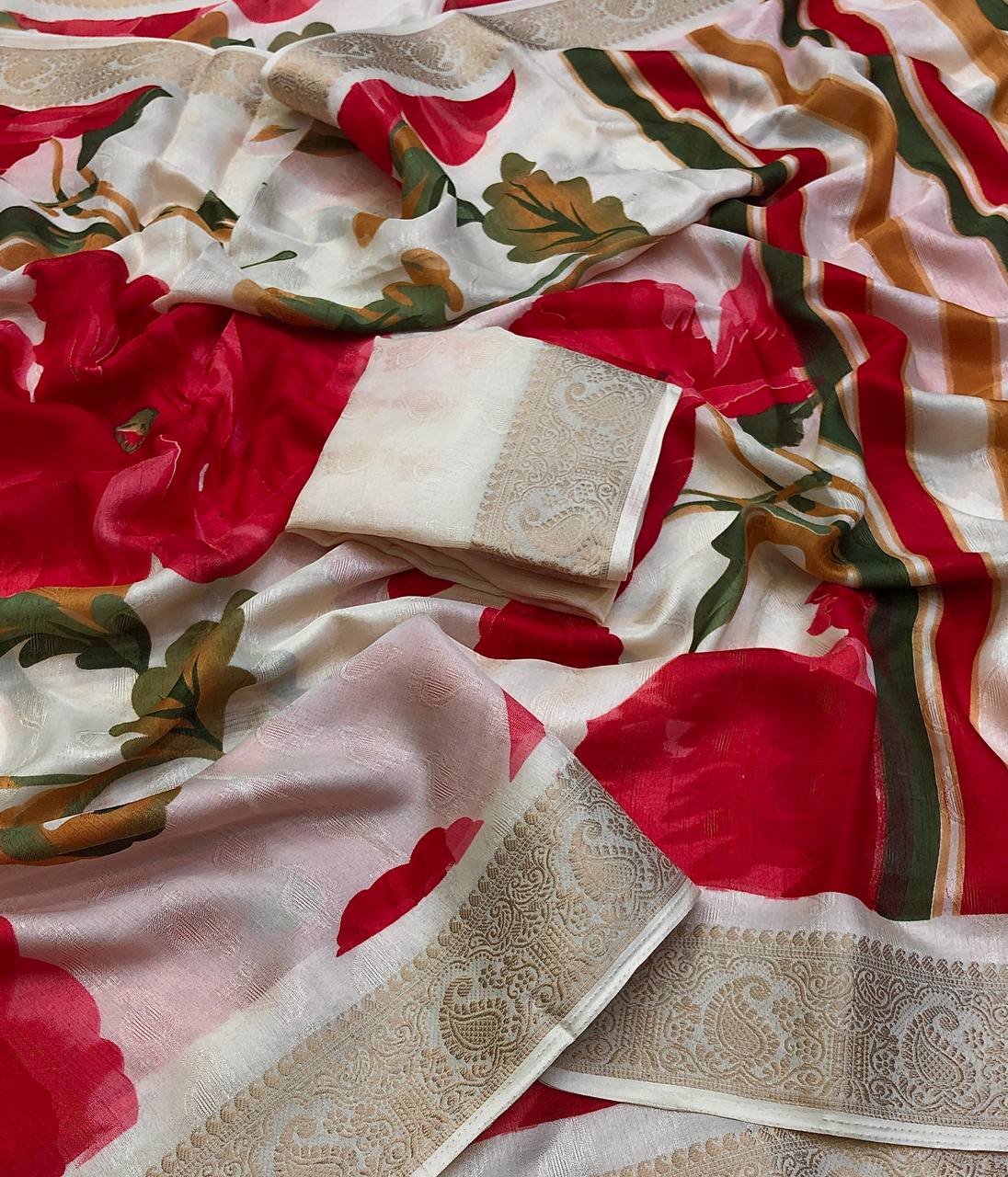 Creape silk floral printed saree