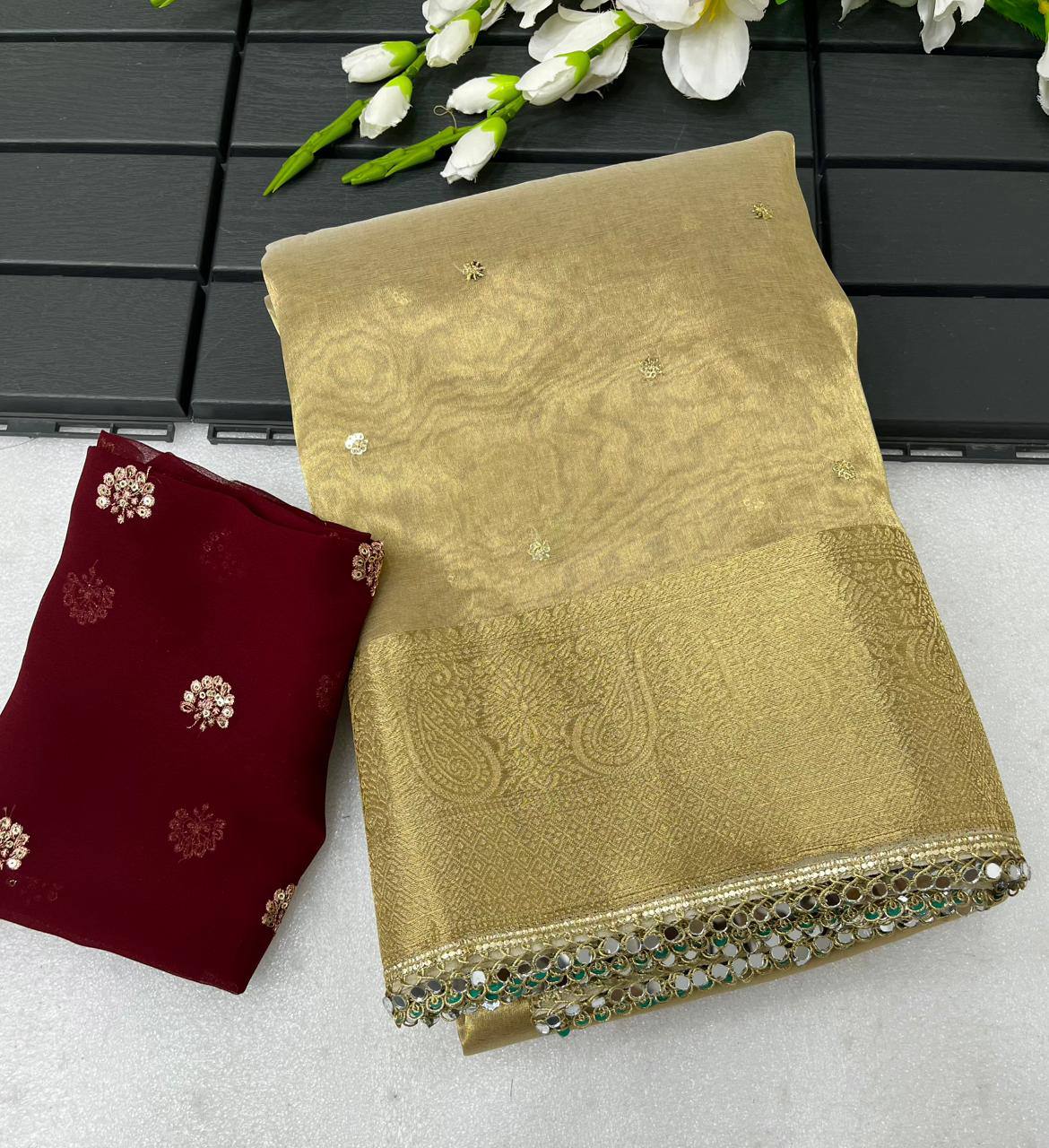 Lumaxlace Tissue silk gold colour saree