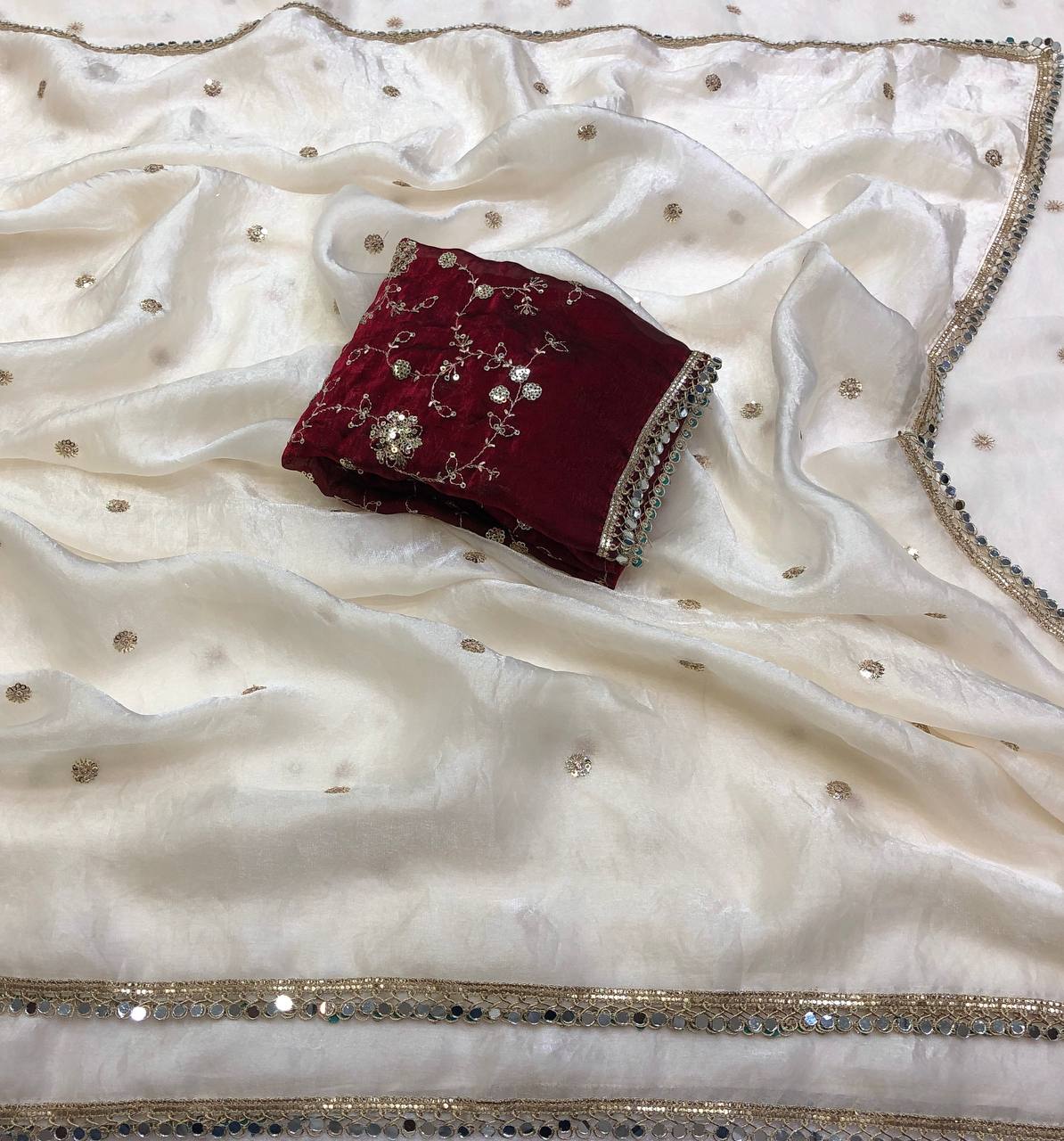 Crunchy crush embroidery sequence work saree
