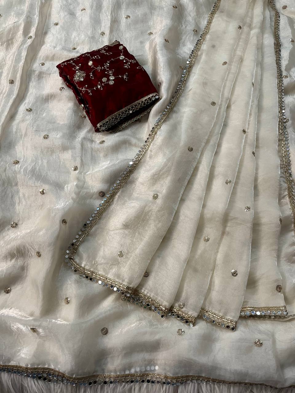 Crunchy crush embroidery sequence work saree