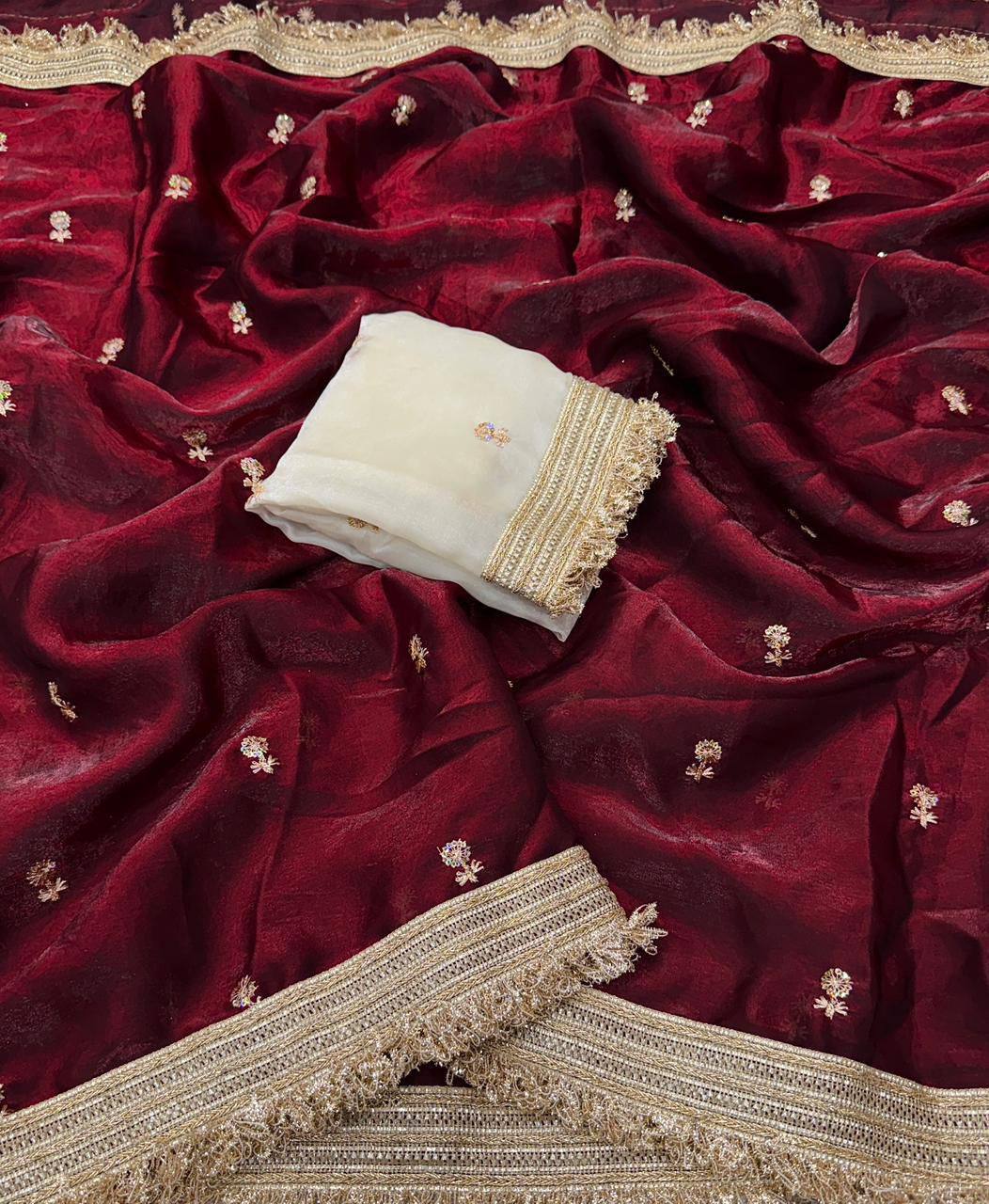MESH SPACE SILK EMBROIDERY WORK SAREE