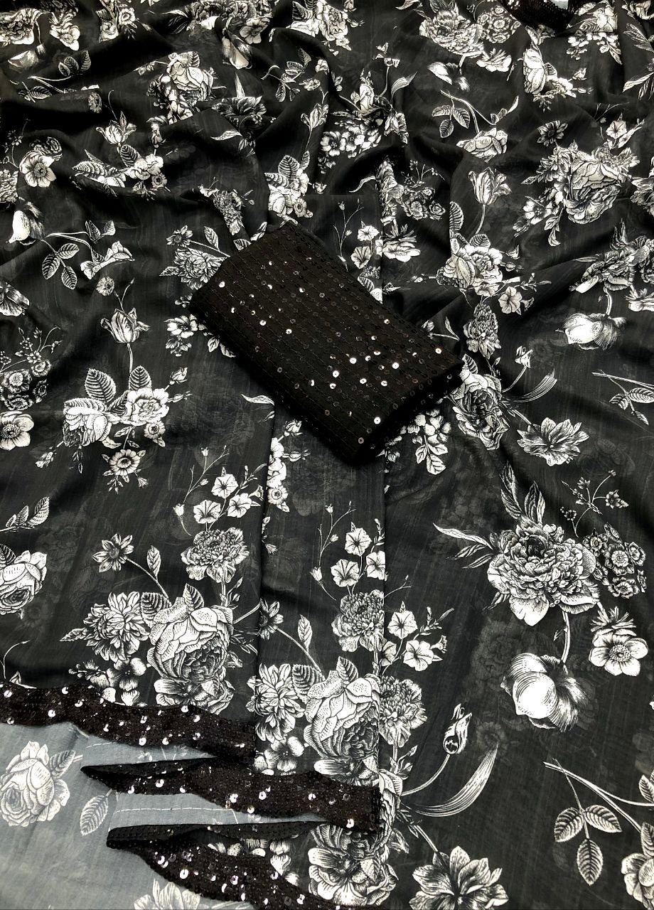 Ringtone Weightless chiffon floral digital print saree