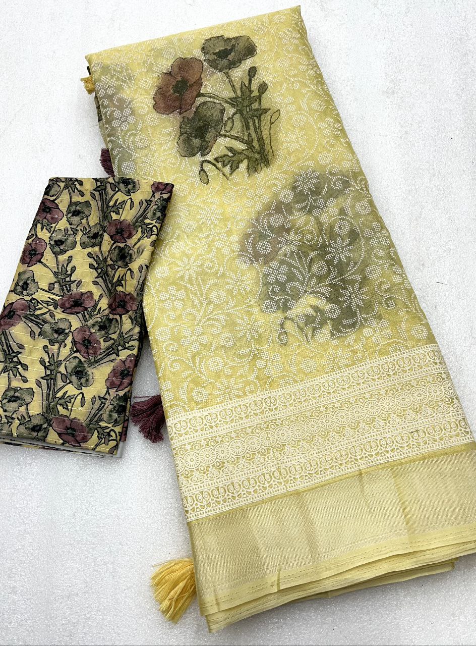 Arsenal Kora organza floral print saree