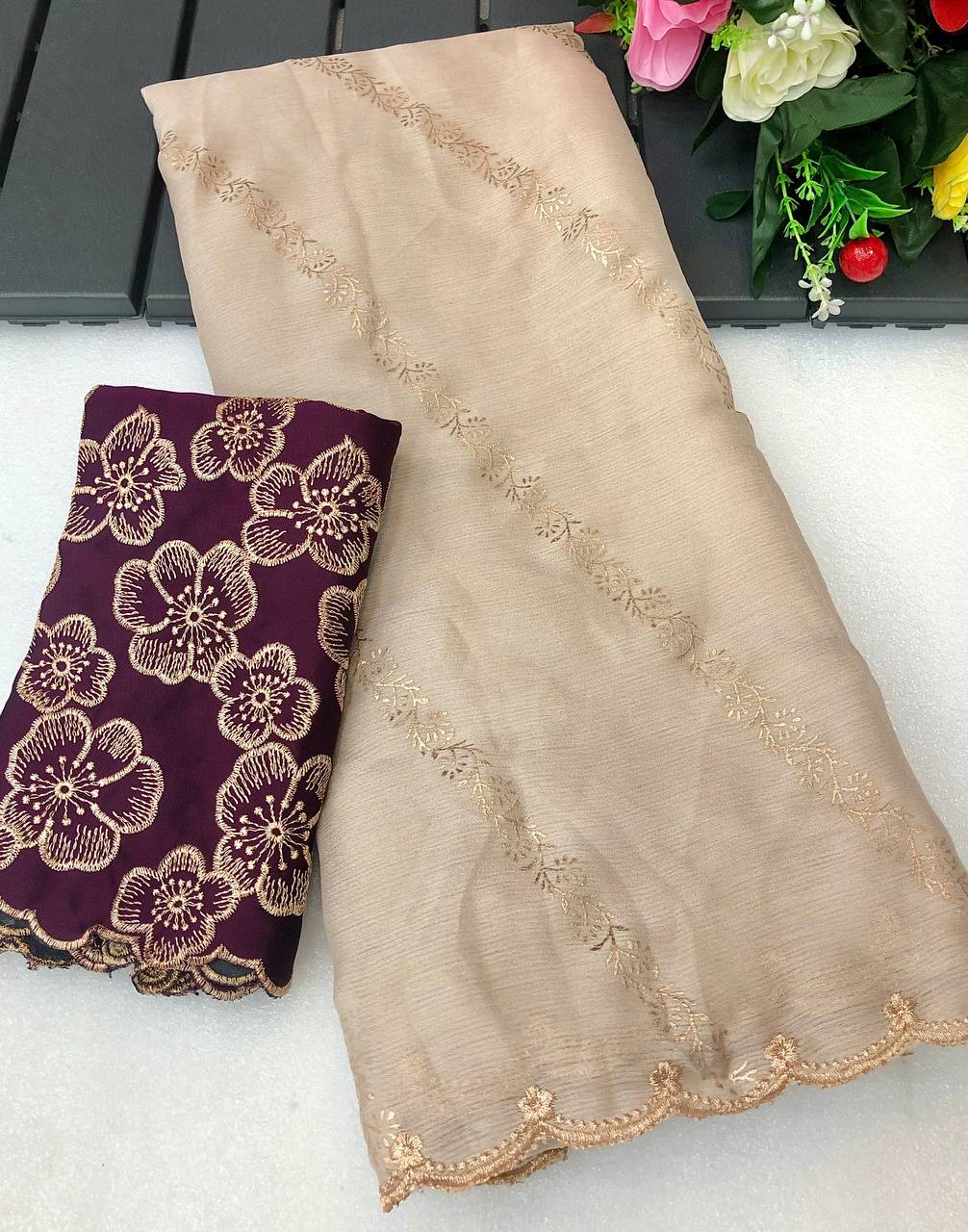 SANAM CHIFFON GOLD FOIL LEHARIYA DESIGN SAREE