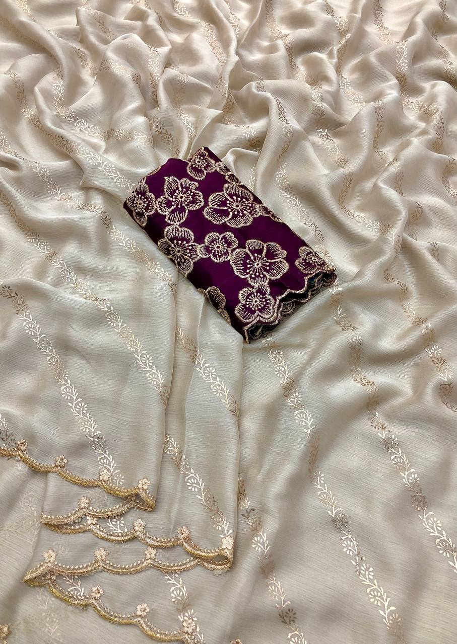 SANAM CHIFFON GOLD FOIL LEHARIYA DESIGN SAREE