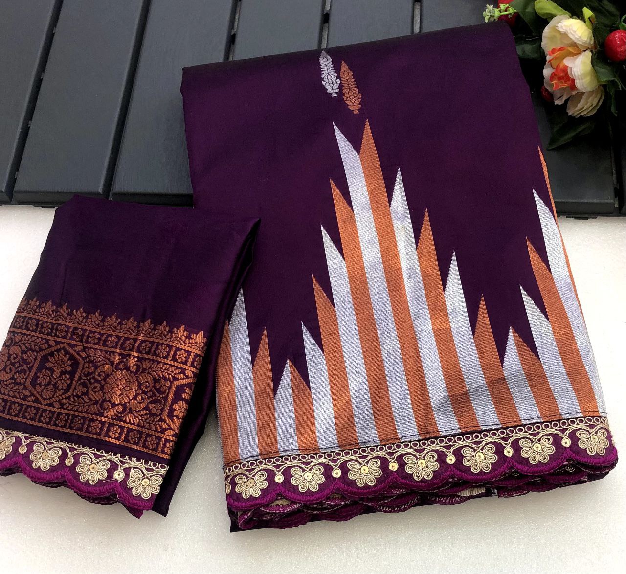 OLTROS SOFT SILK TEMPLE DESIGN BORDER SAREE