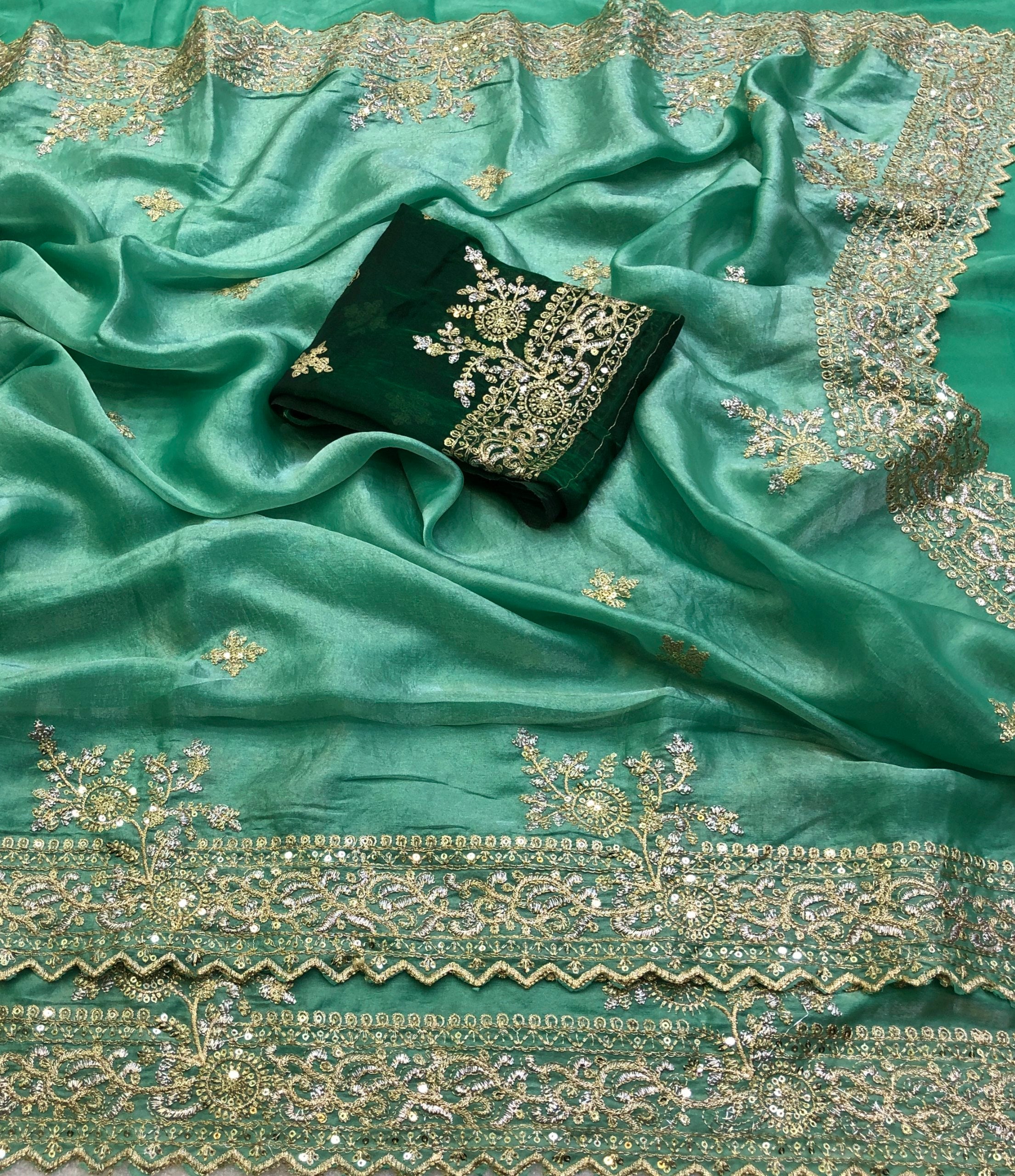 Barat Space Silk Gold Zari Embroidery Saree