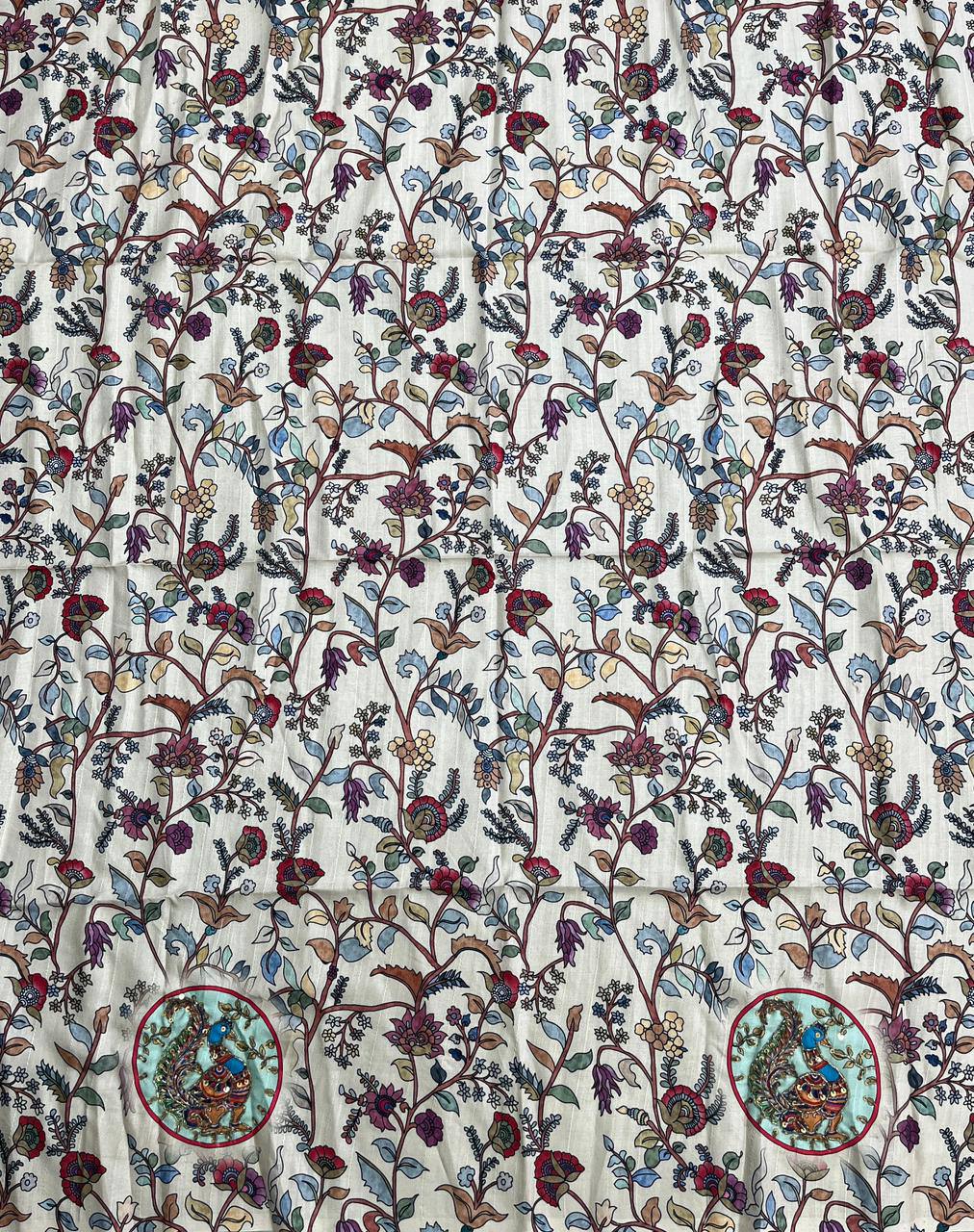 Coverage Tusser Printed Handwork Butta on Sleeves