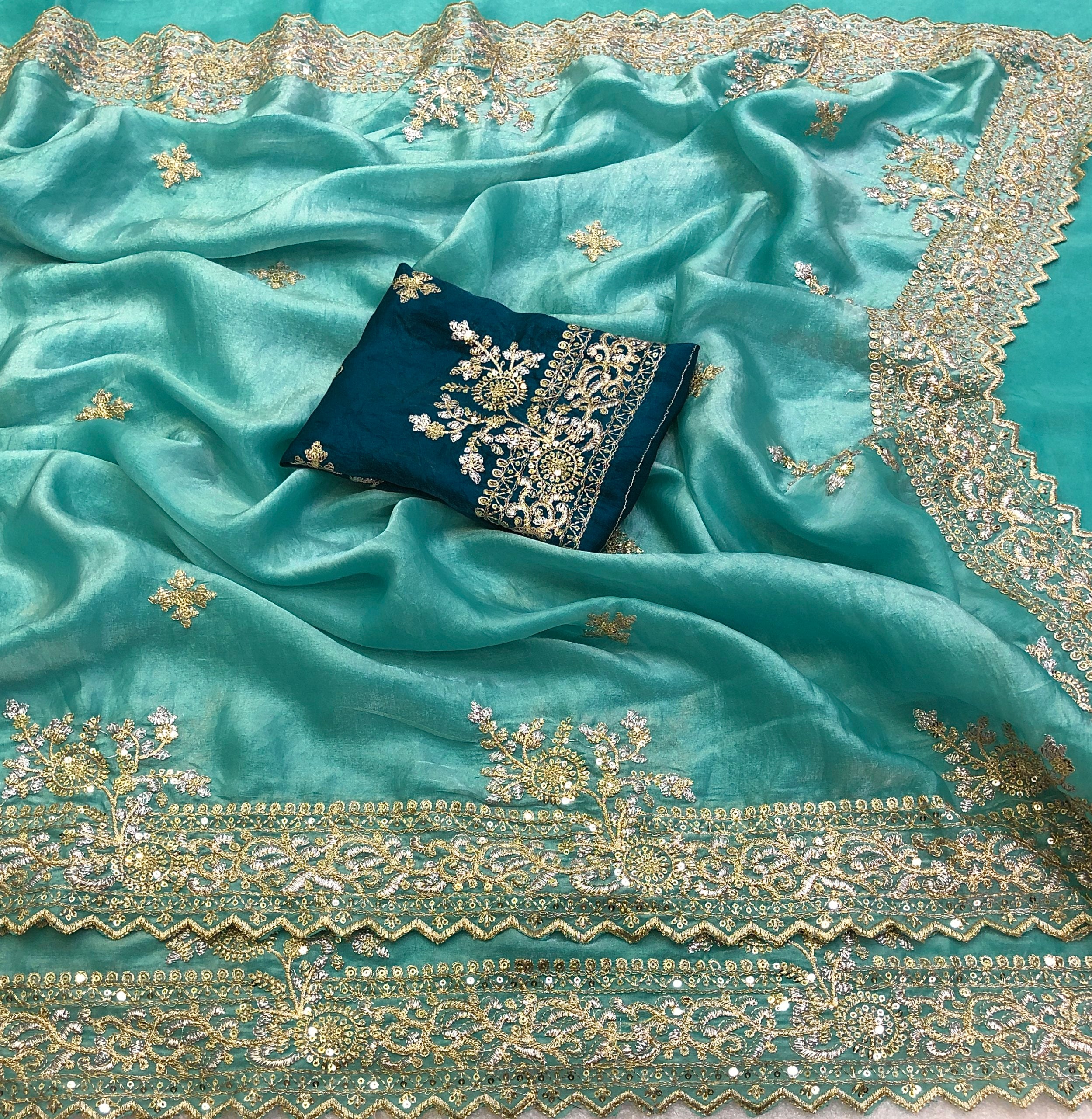 Barat Space Silk Gold Zari Embroidery Saree